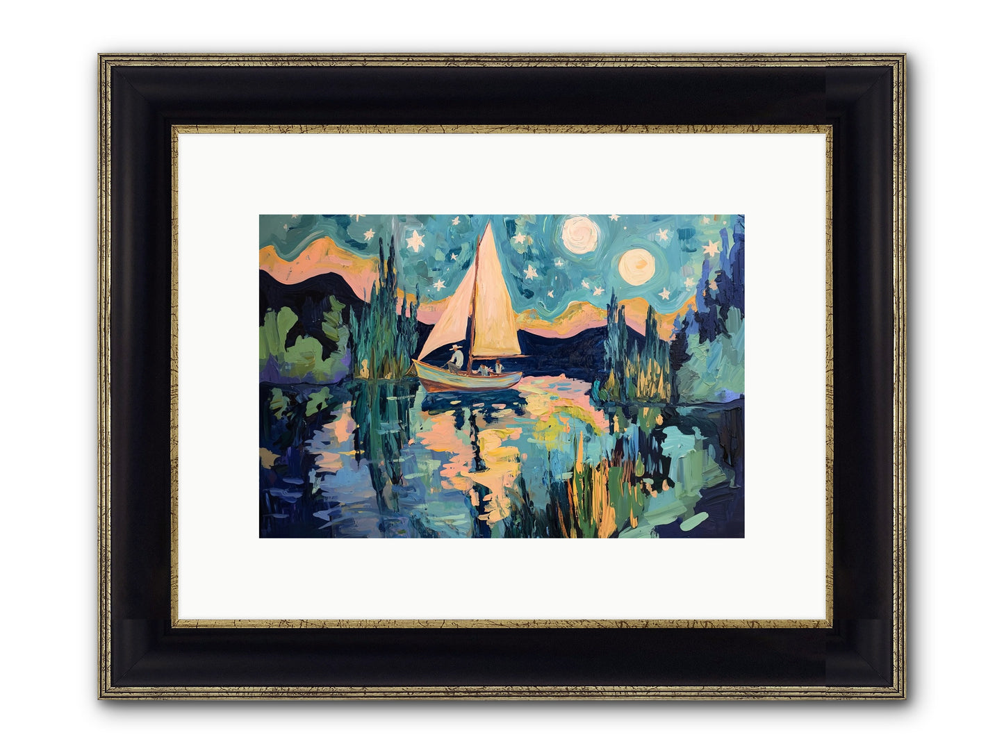 Summer Sails No. 2 Framed Print - Black & Gold 12x8