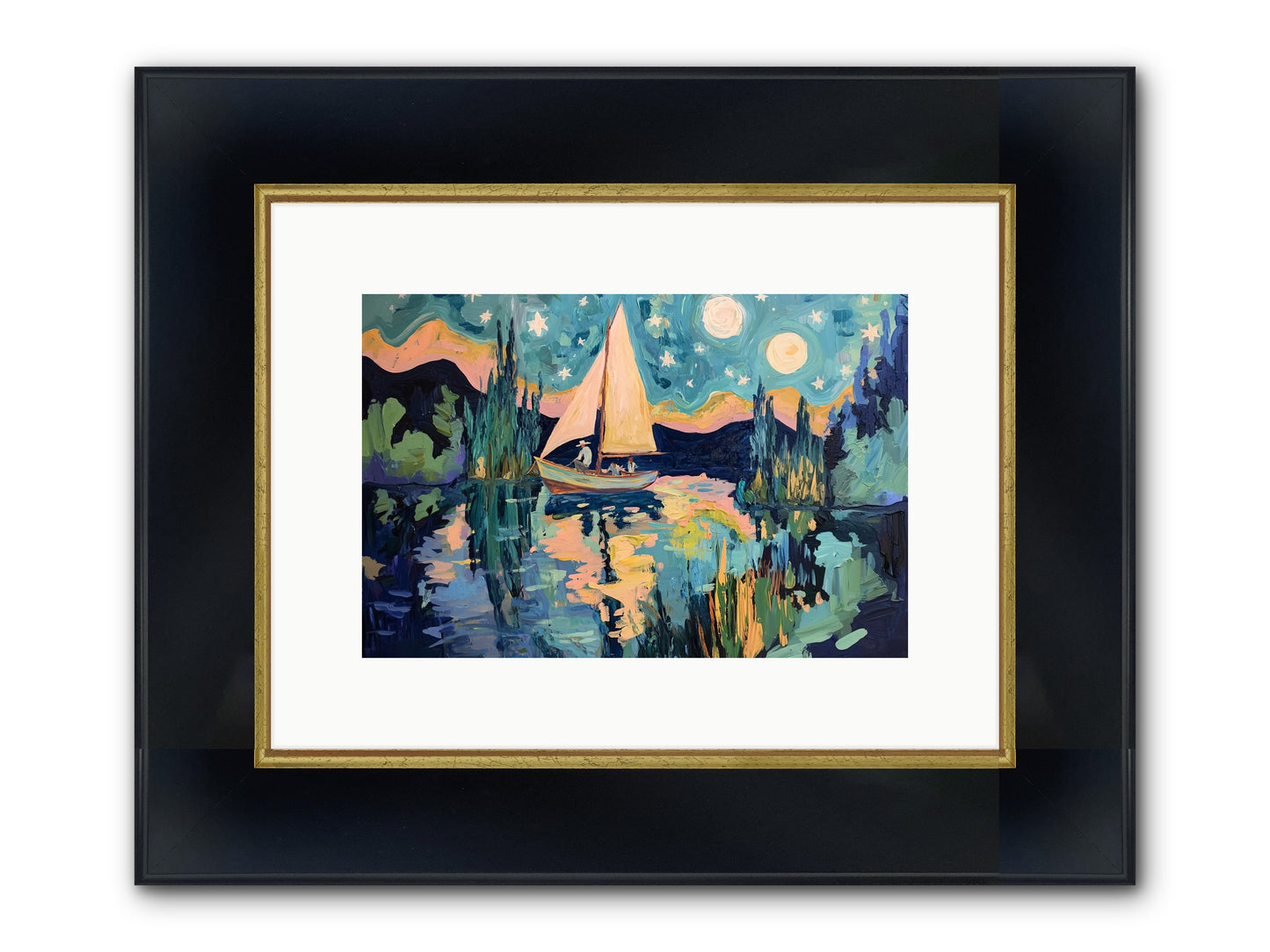 Summer Sails No. 2 Framed Print - Wide Black w/Gold 12x8