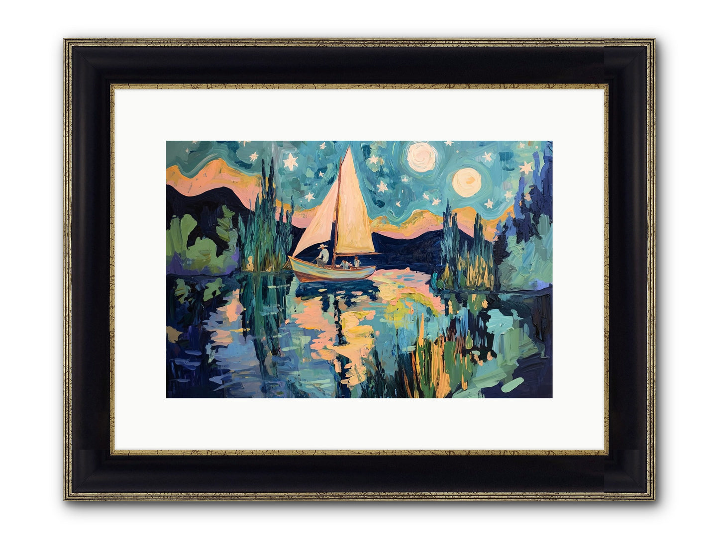 Summer Sails No. 2 Framed Print - Black & Gold 15x10