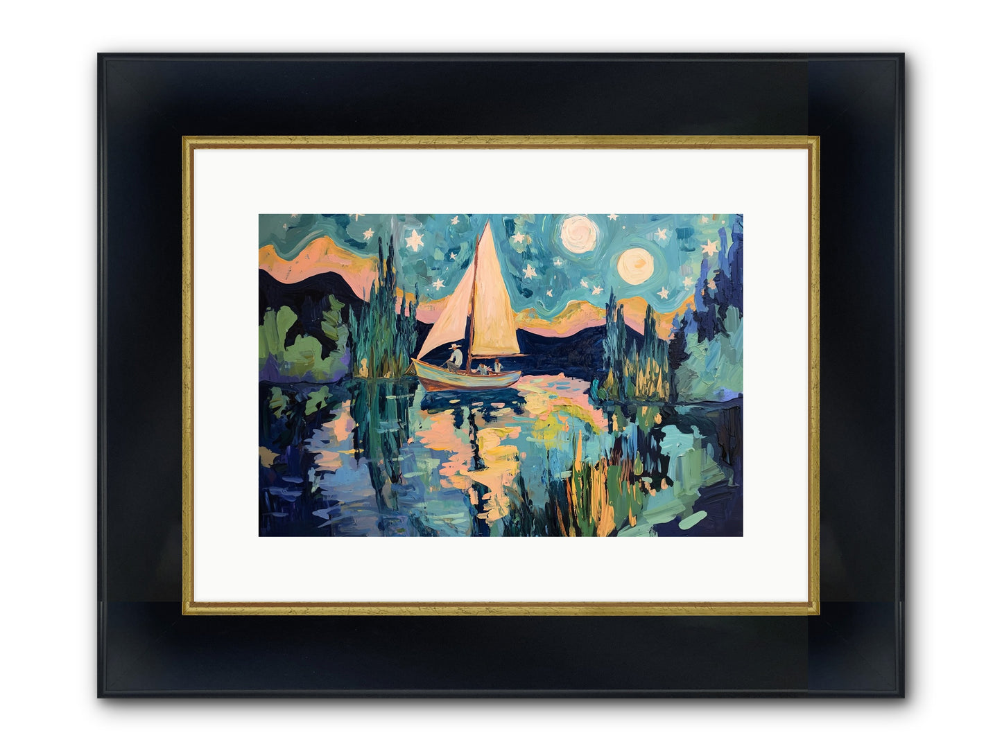 Summer Sails No. 2 Framed Print - Wide Black w/Gold 15x10