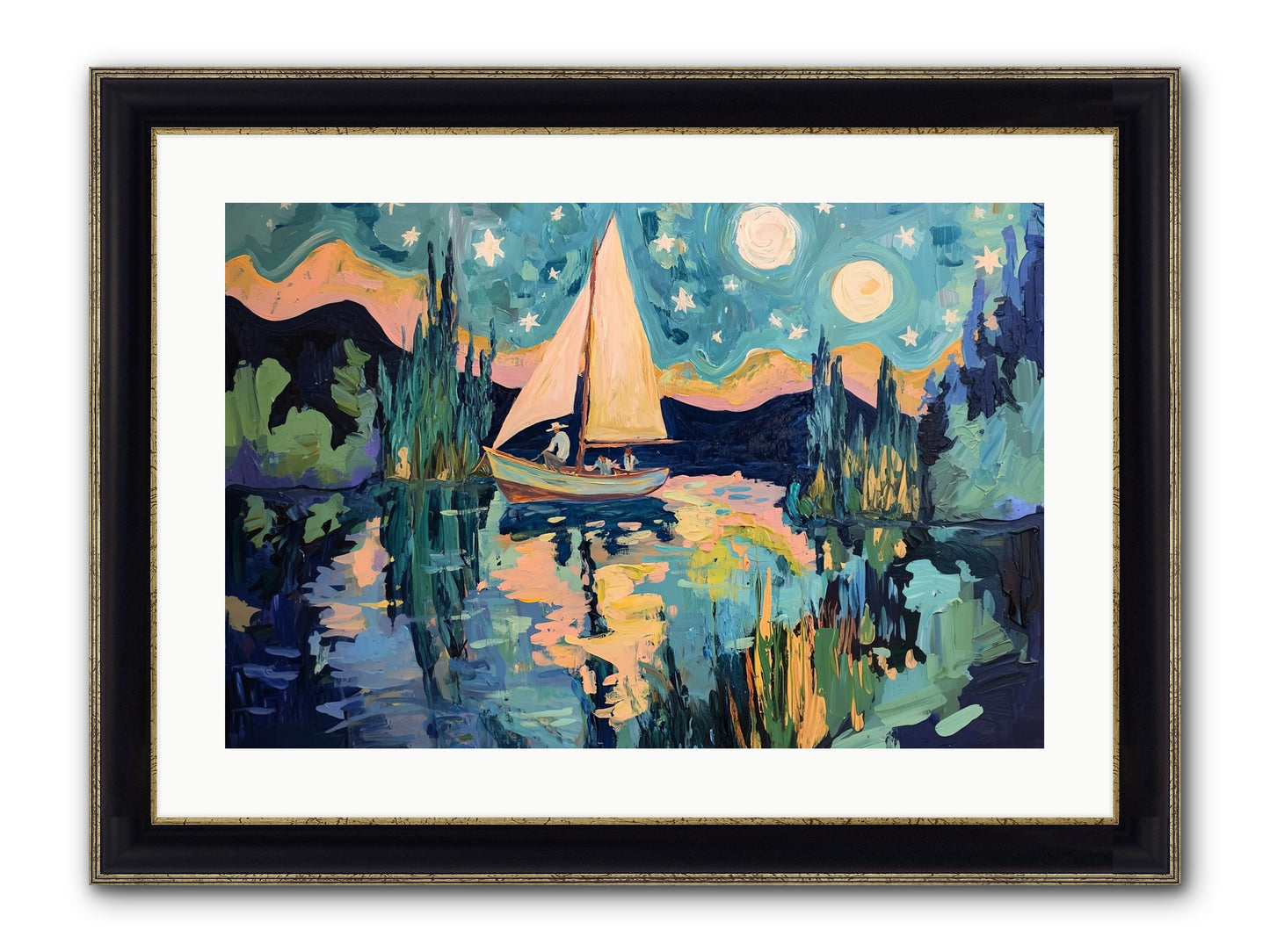 Summer Sails No. 2 Framed Print - Black & Gold 24x16