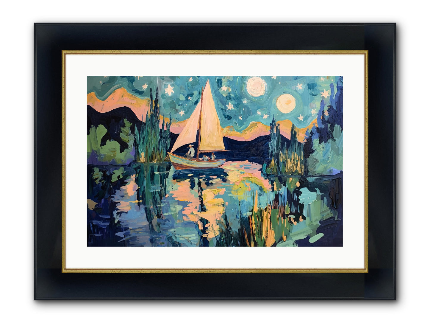 Summer Sails No. 2 Framed Print - Wide Black w/Gold 24x16