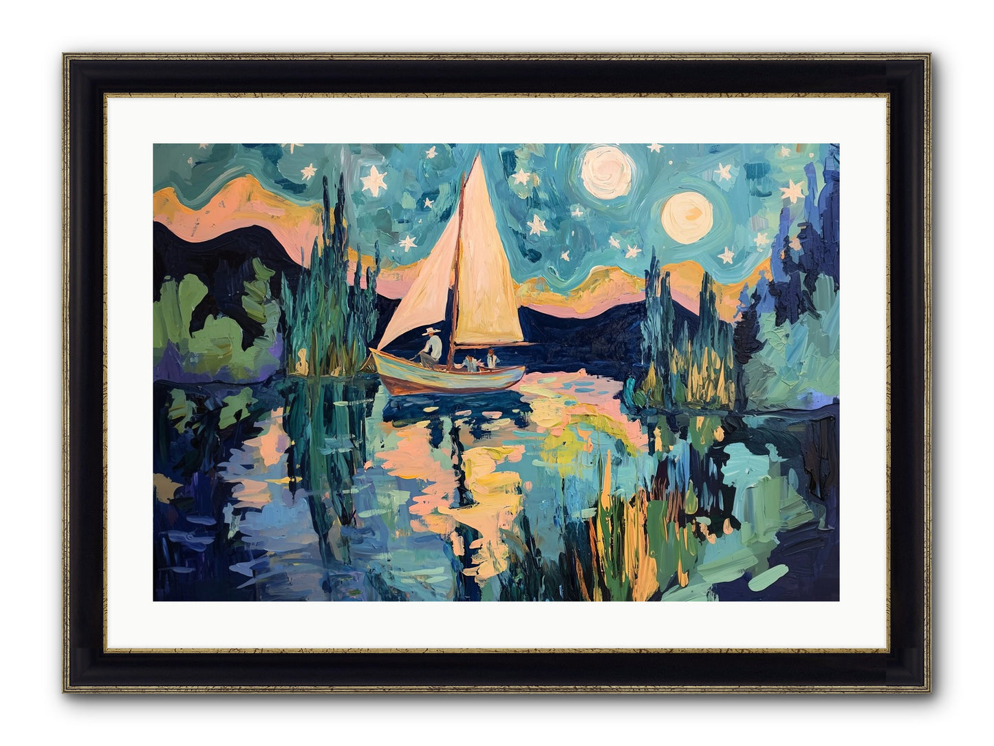 Summer Sails No. 2 Framed Print - Black & Gold 30x20