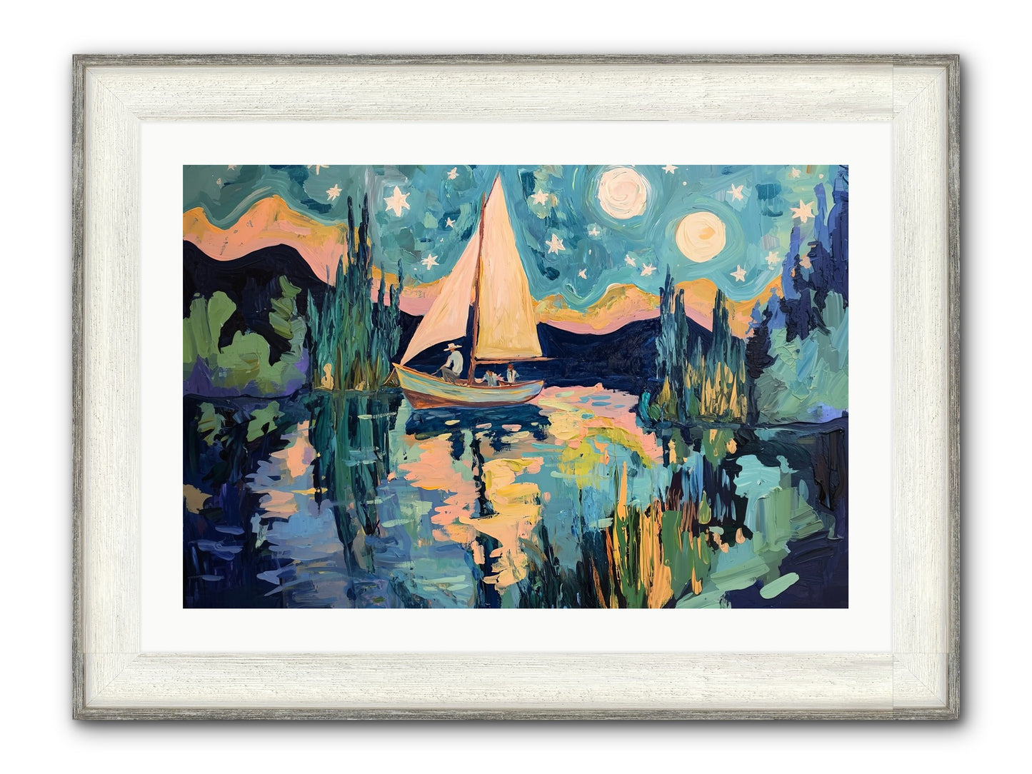 Summer Sails No. 2 Framed Print - Driftwood White 30x20