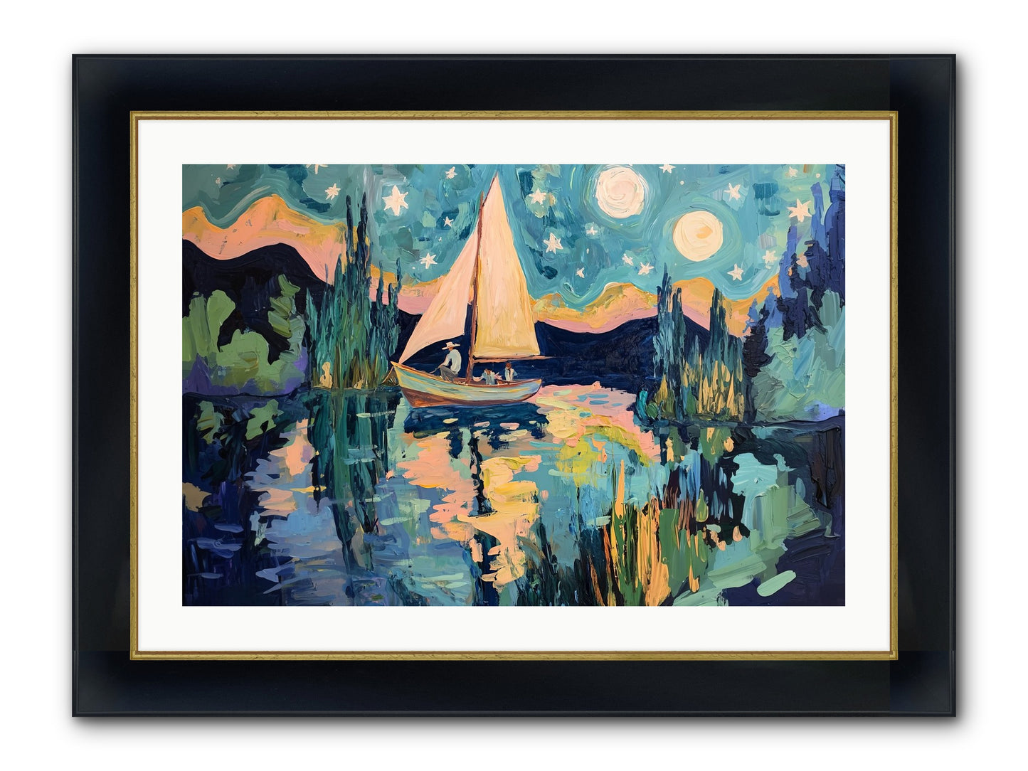 Summer Sails No. 2 Framed Print - Wide Black w/Gold 30x20