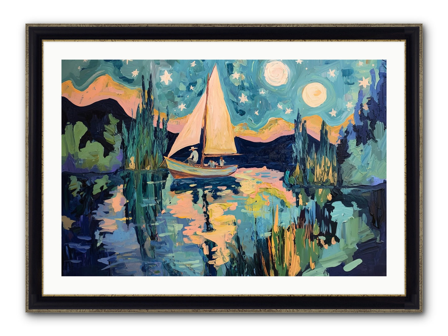Summer Sails No. 2 Framed Print - Black & Gold 36x24