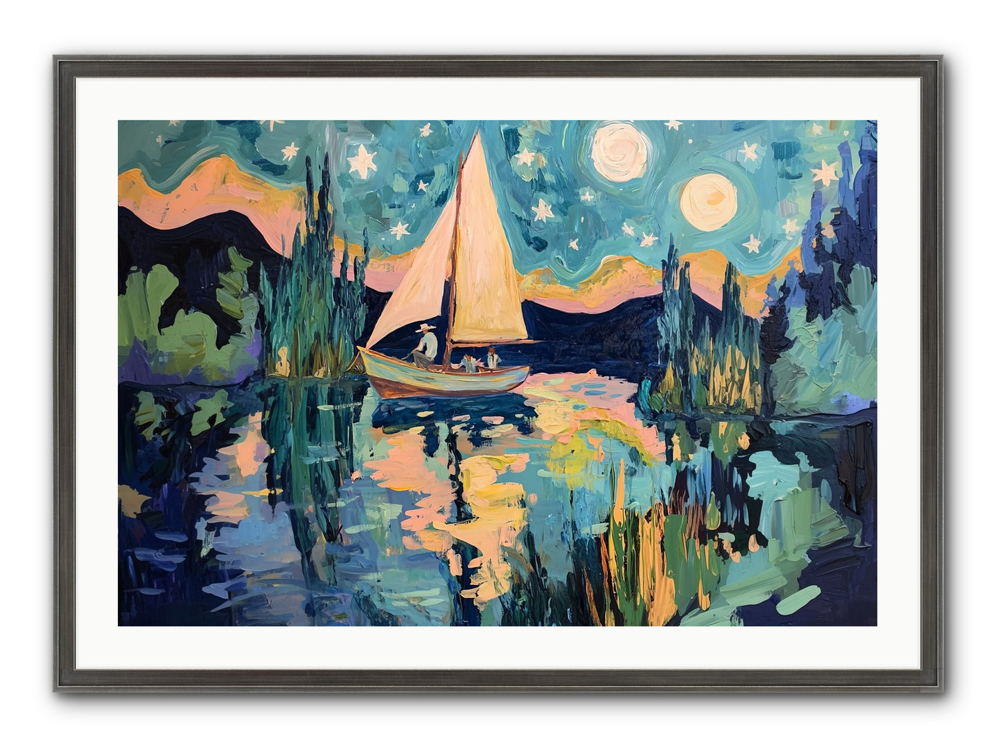 Summer Sails No. 2 Framed Print - Slimwoods Black/Silver 36x24