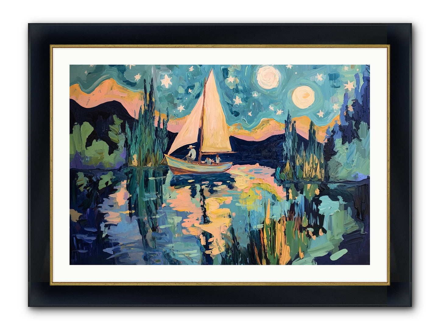 Summer Sails No. 2 Framed Print - Wide Black w/Gold 36x24