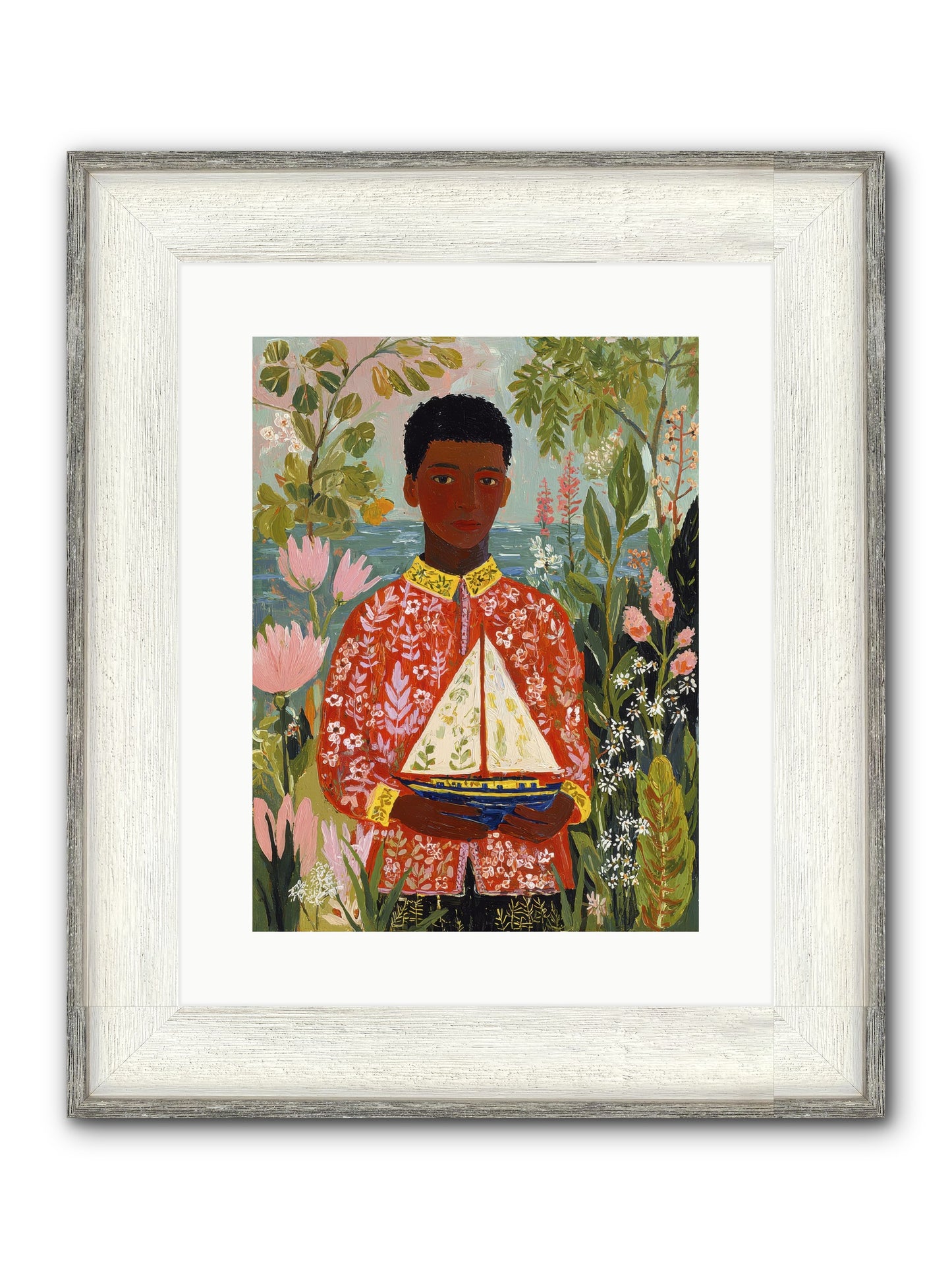Summer Visitors Framed Print - Driftwood White 12x16