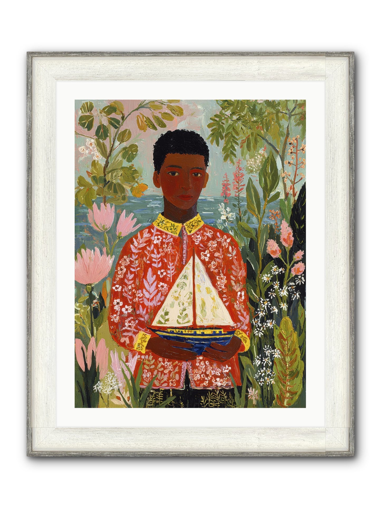 Summer Visitors Framed Print - Driftwood White 24x32
