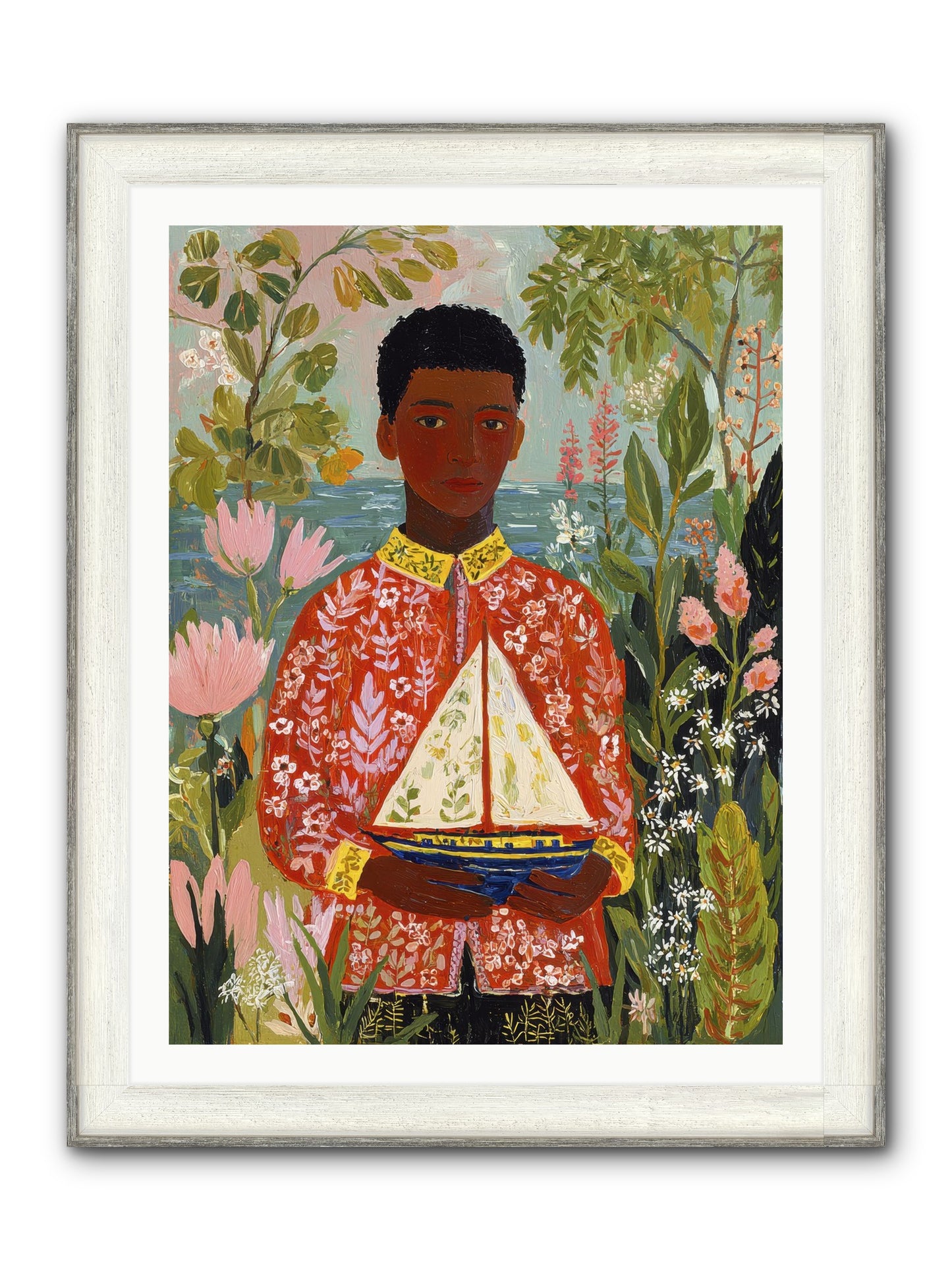 Summer Visitors Framed Print - Driftwood White 30x40