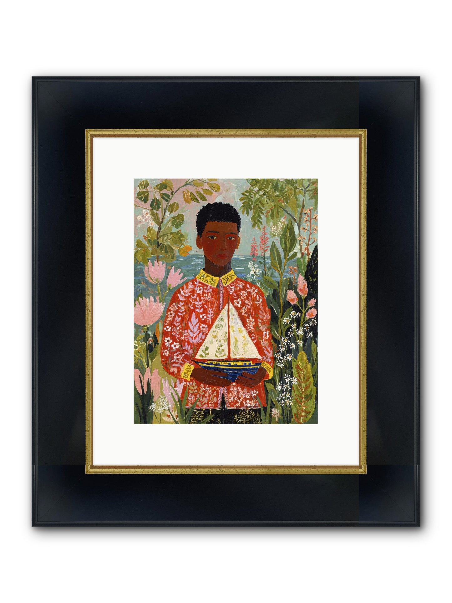 Summer Visitors Framed Print - Wide Black w/Gold 9x12