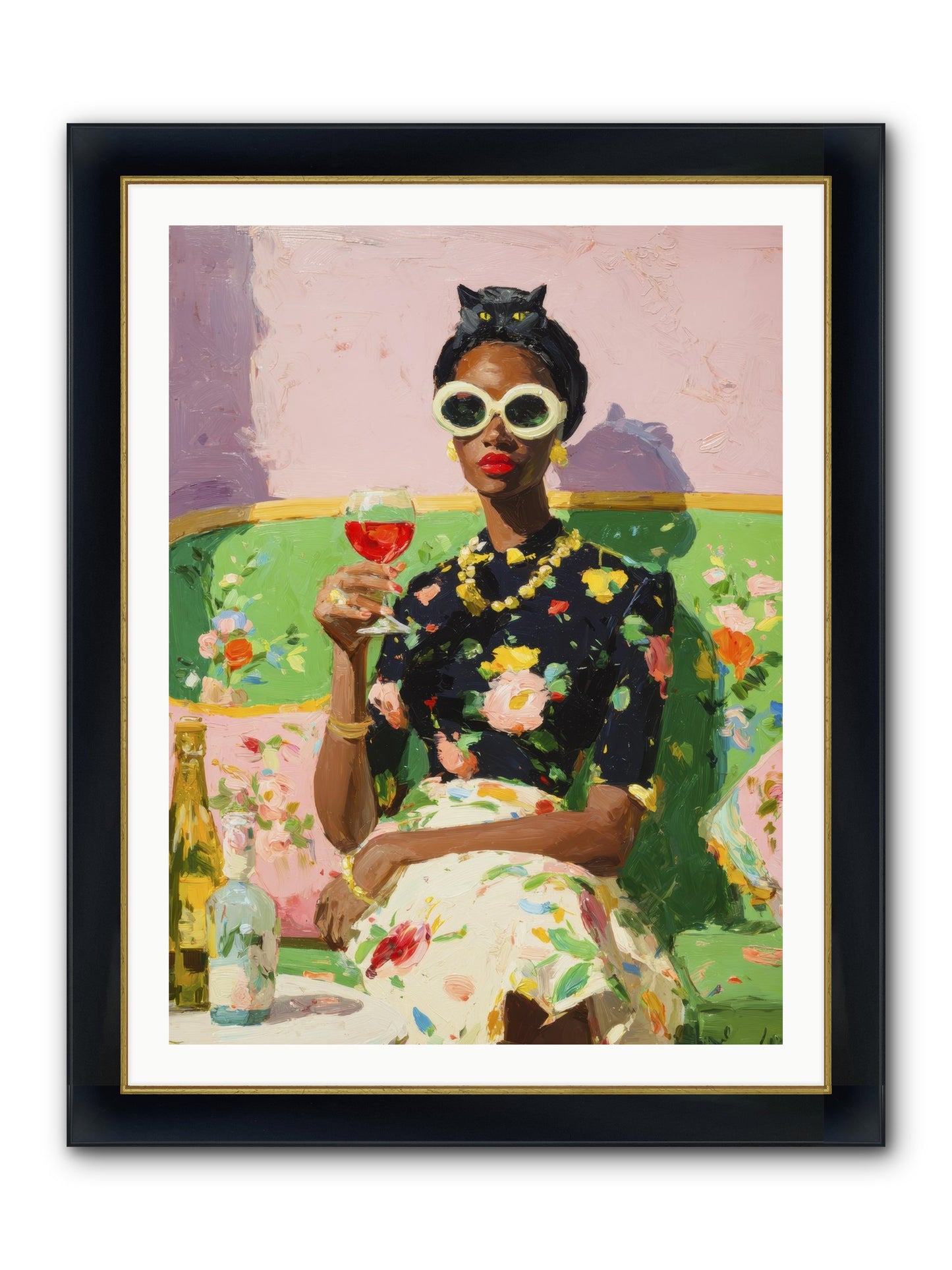 Summer With Her Shadow Framed Print - Wide Black w/Gold 30x40