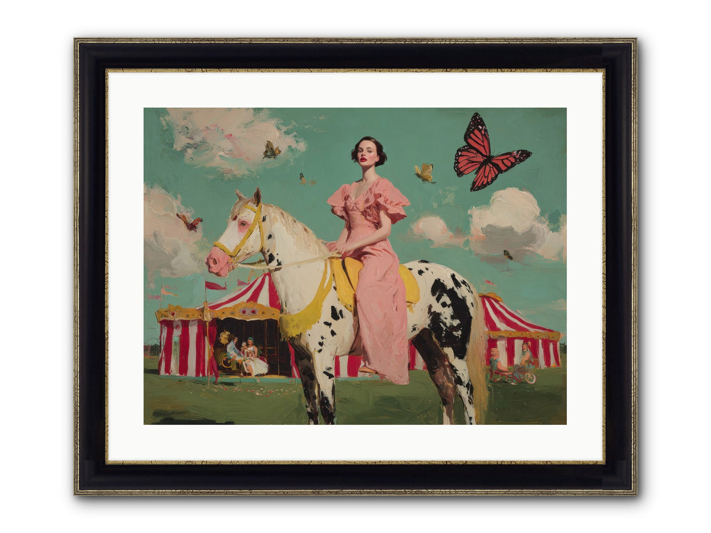 Sundown Carousel Framed Print - Black & Gold 24x18