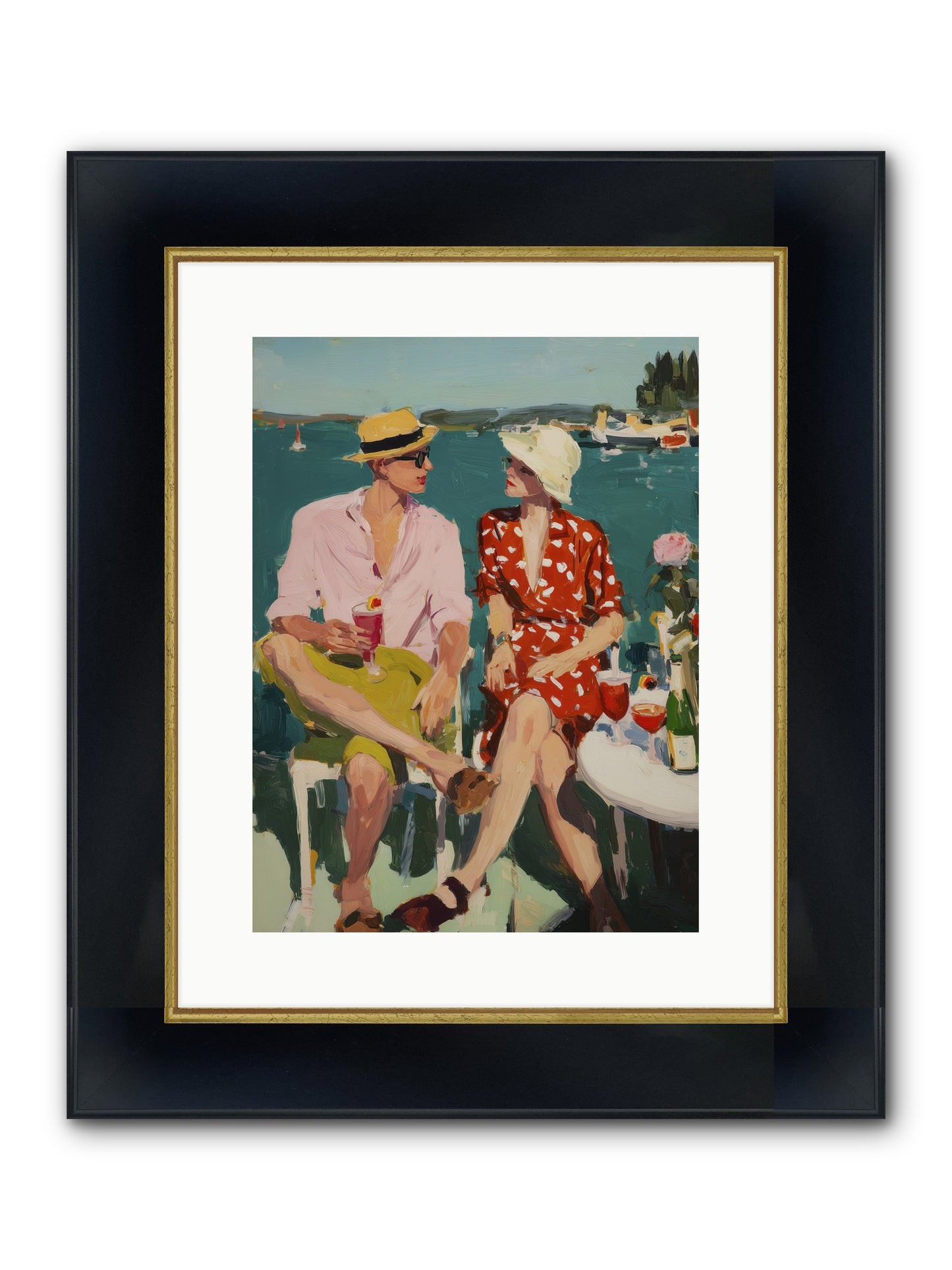 Sunset Cheers Framed Print - Wide Black w/Gold 12x16