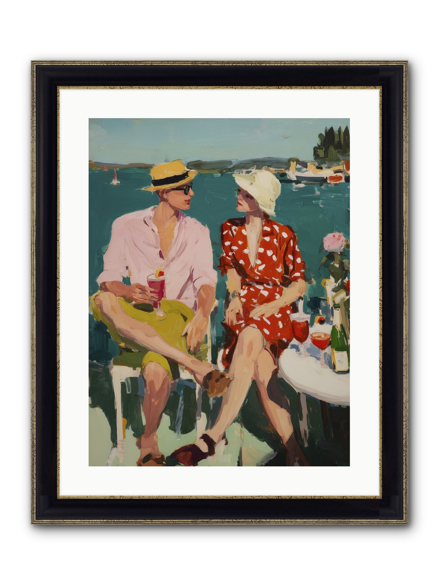 Sunset Cheers Framed Print - Black & Gold 18x24