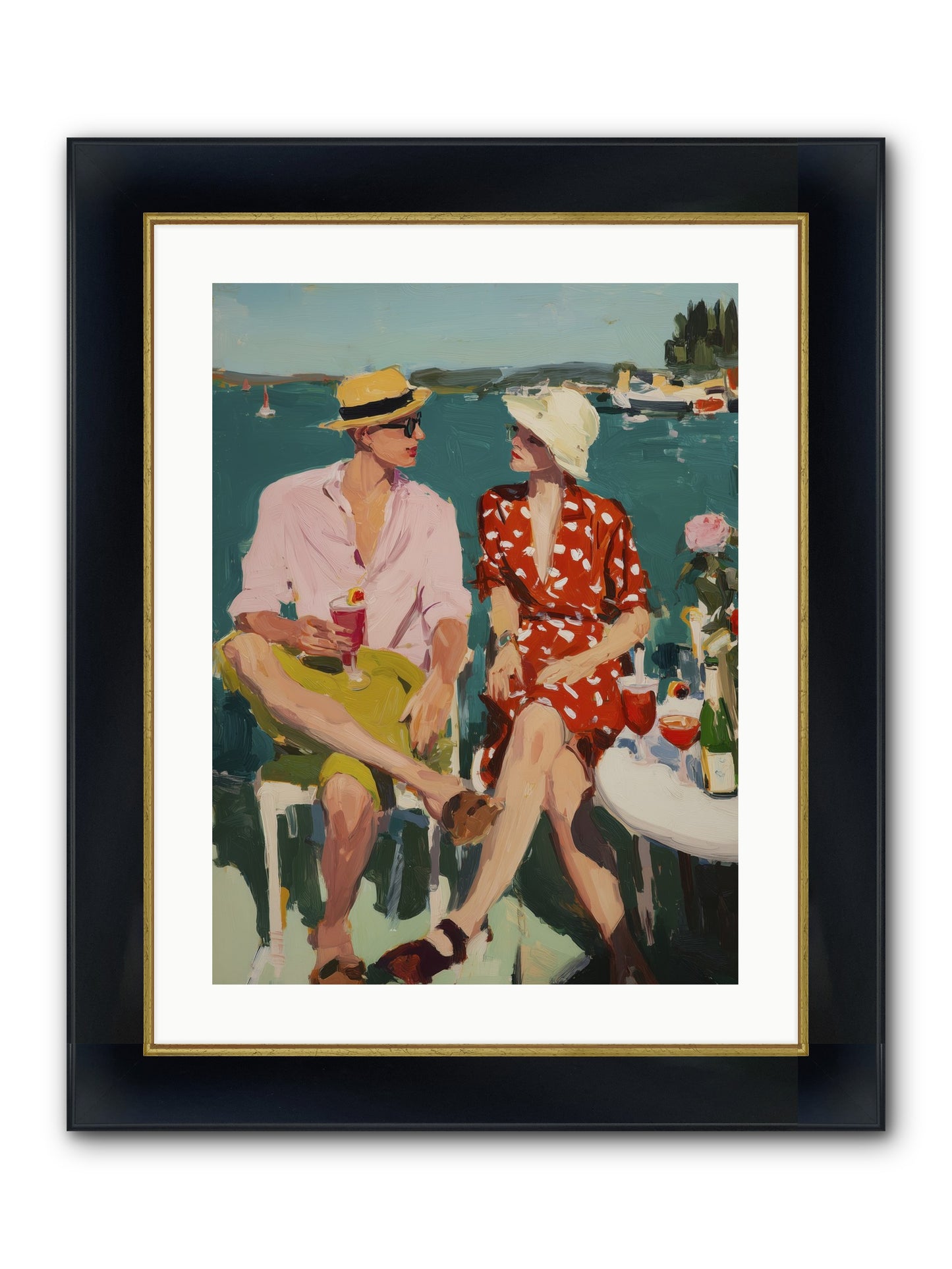 Sunset Cheers Framed Print - Wide Black w/Gold 18x24