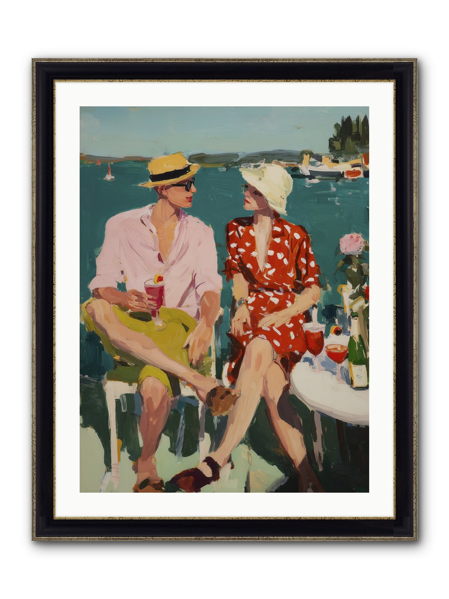 Sunset Cheers Framed Print - Black & Gold 24x32