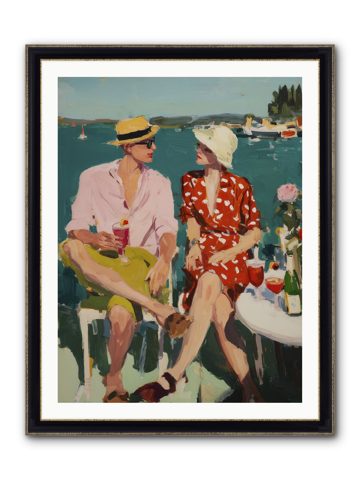 Sunset Cheers Framed Print - Black & Gold 30x40