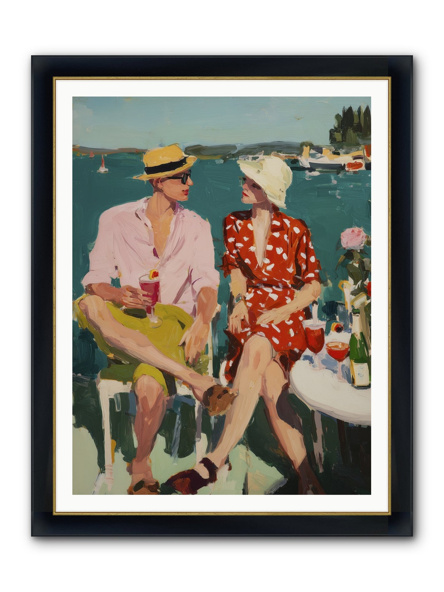Sunset Cheers Framed Print - Wide Black w/Gold 36x48