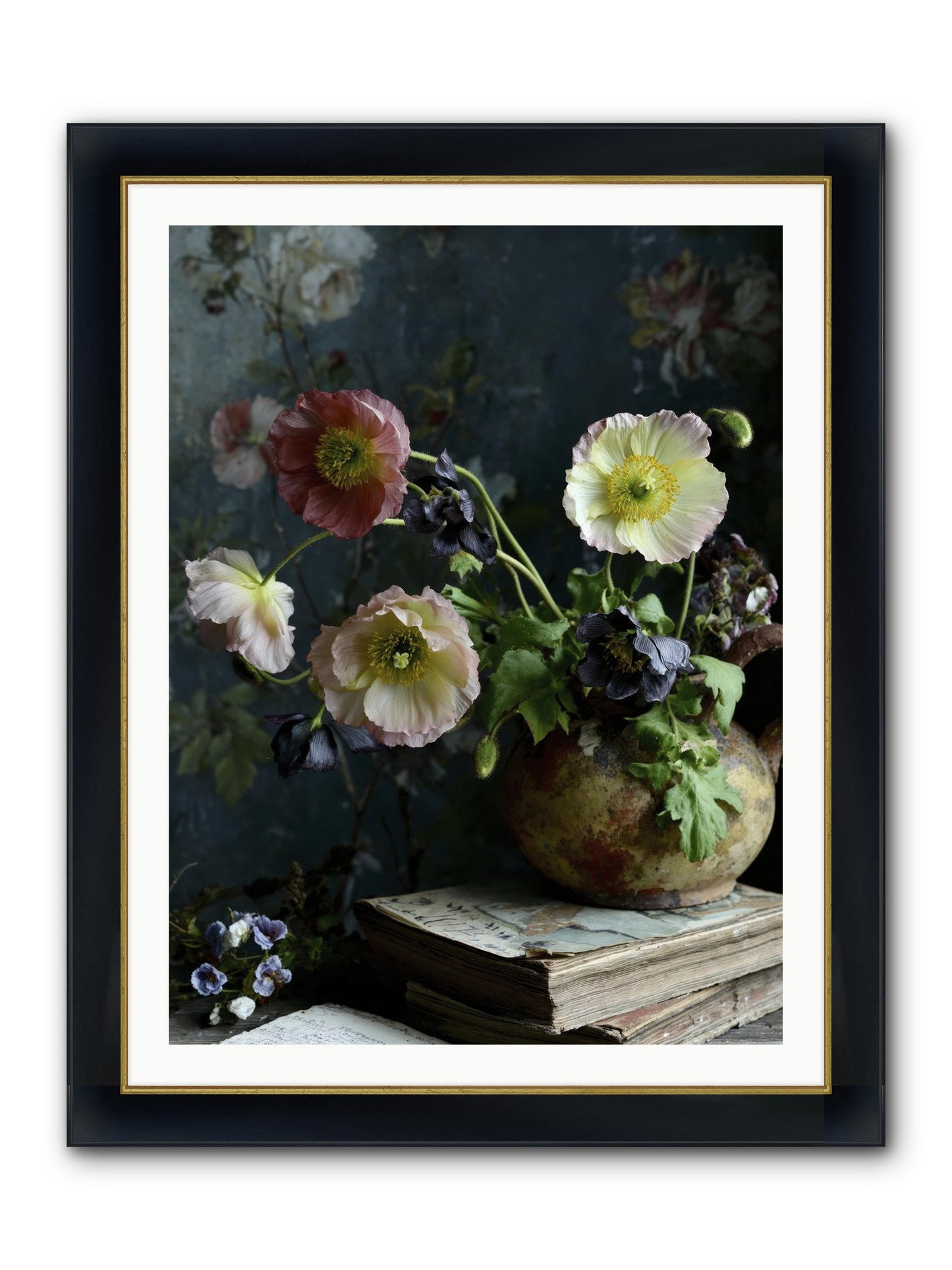Sur La Jardin Framed Print - Wide Black w/Gold 30x40