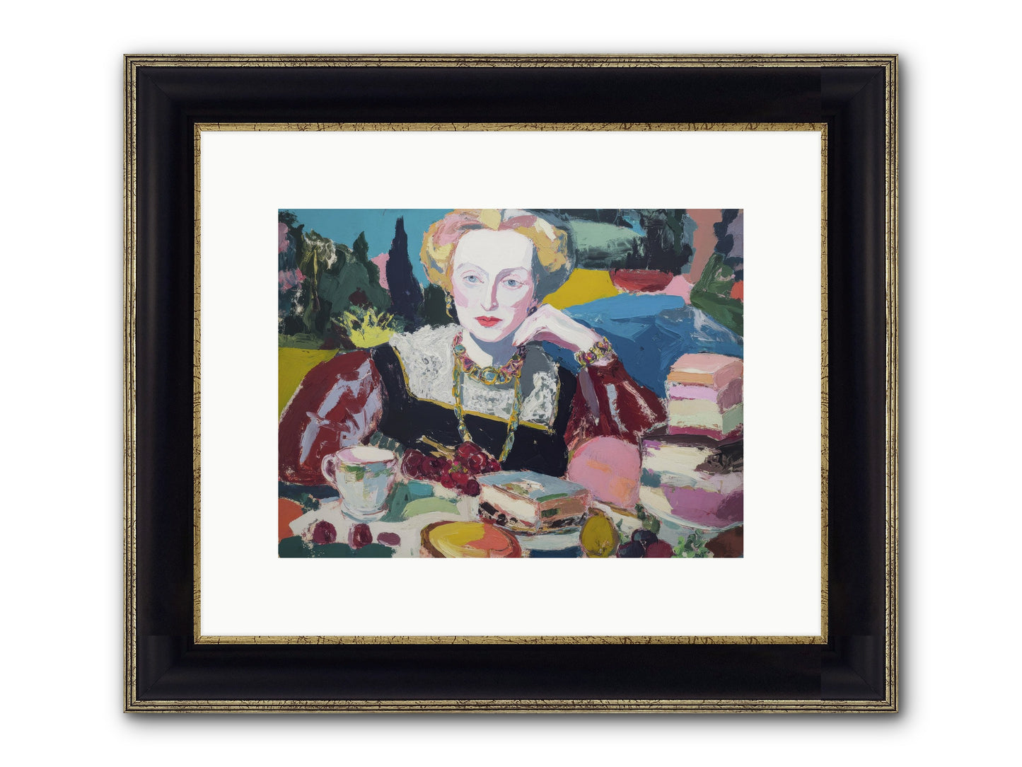 Table Of Temptations Framed Print - Black & Gold 12x9