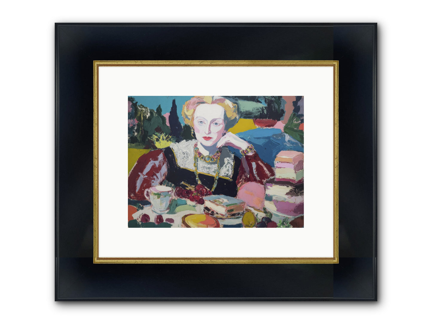 Table Of Temptations Framed Print - Wide Black w/Gold 12x9