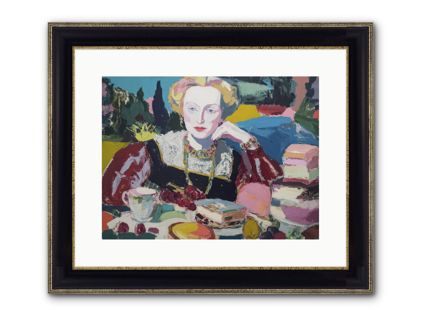 Table Of Temptations Framed Print - Black & Gold 16x12