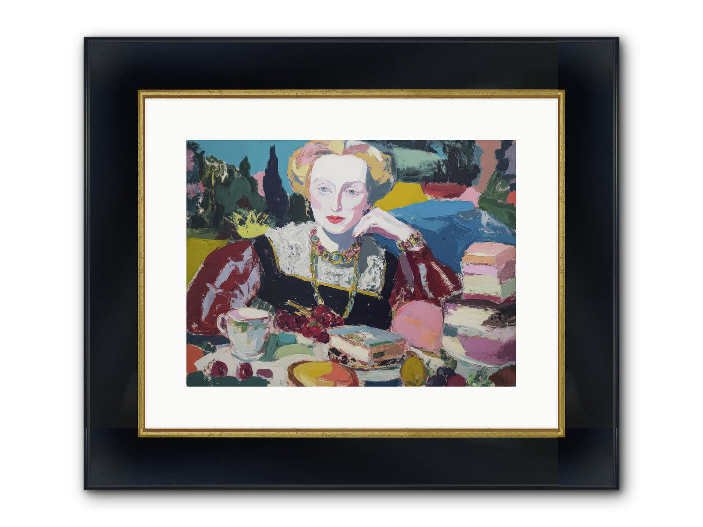 Table Of Temptations Framed Print - Wide Black w/Gold 16x12
