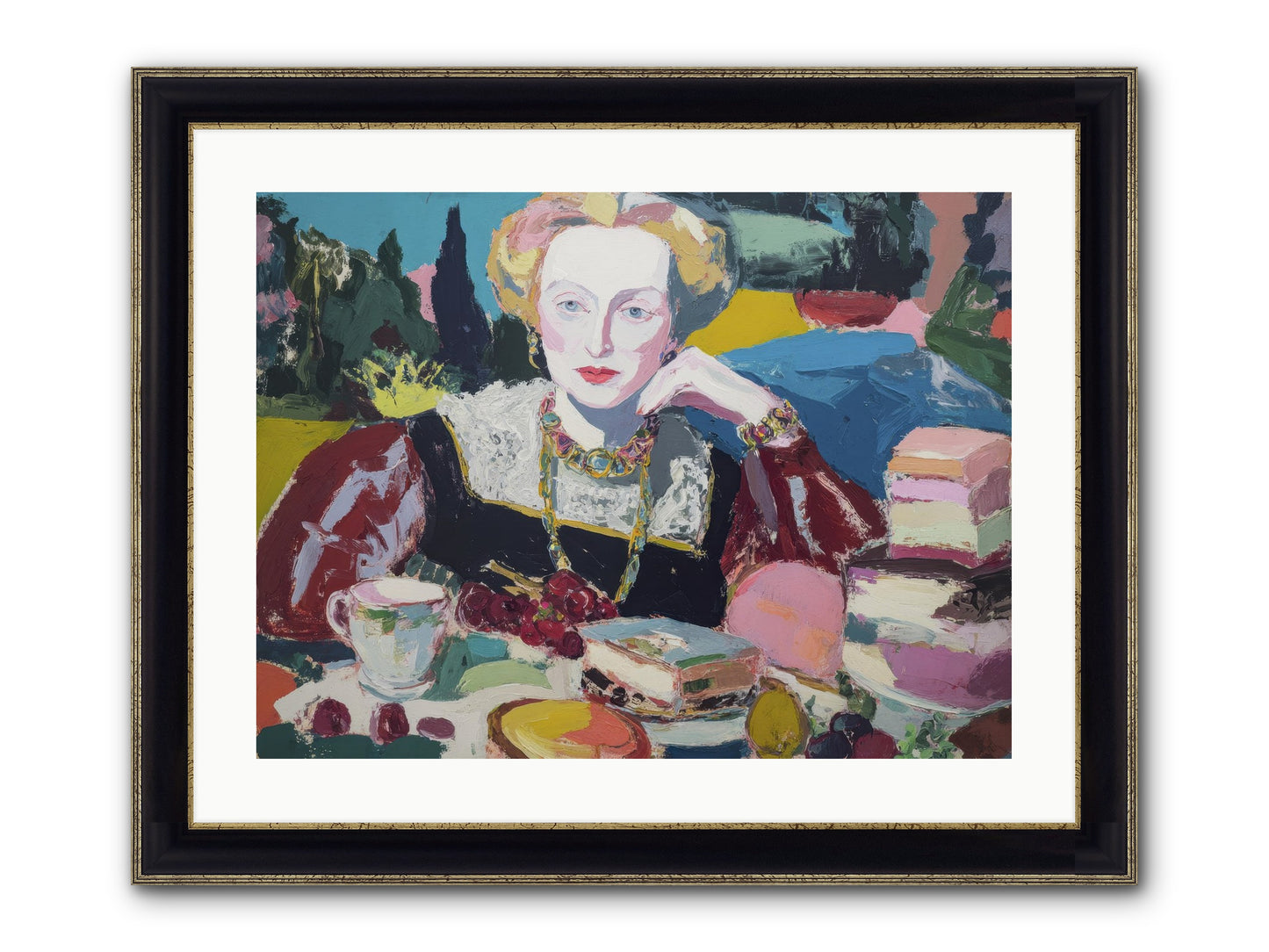 Table Of Temptations Framed Print - Black & Gold 24x18