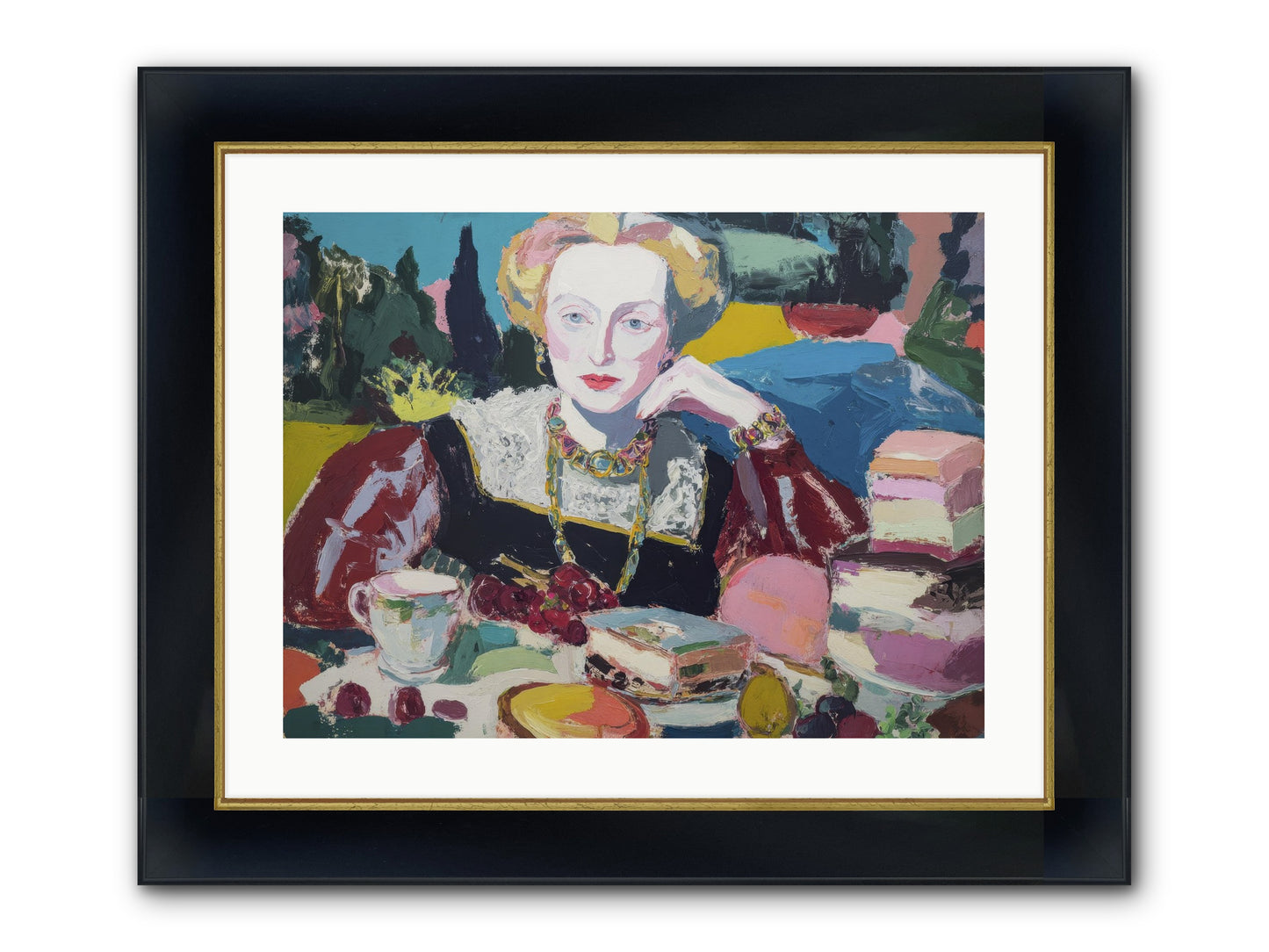 Table Of Temptations Framed Print - Wide Black w/Gold 24x18