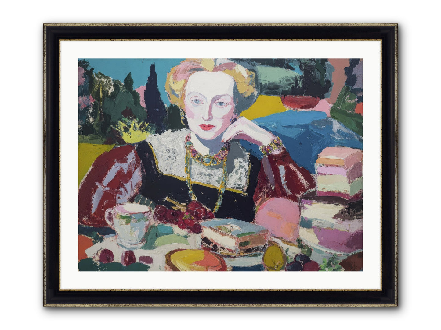 Table Of Temptations Framed Print - Black & Gold 32x24