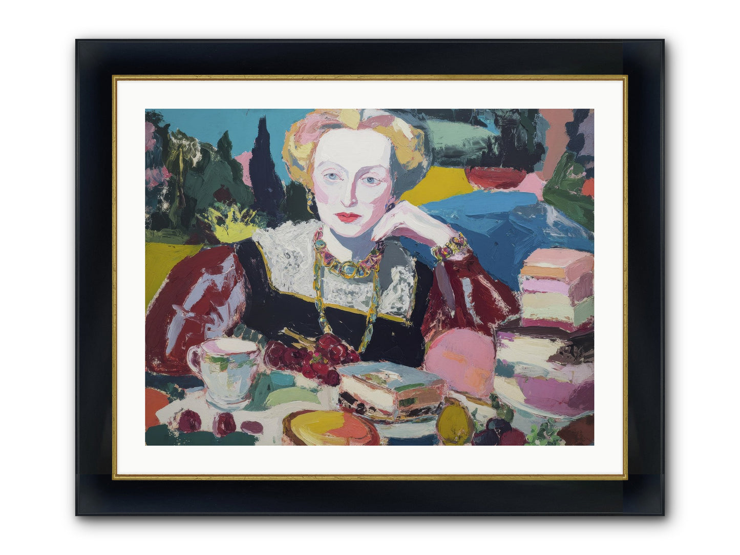 Table Of Temptations Framed Print - Wide Black w/Gold 32x24
