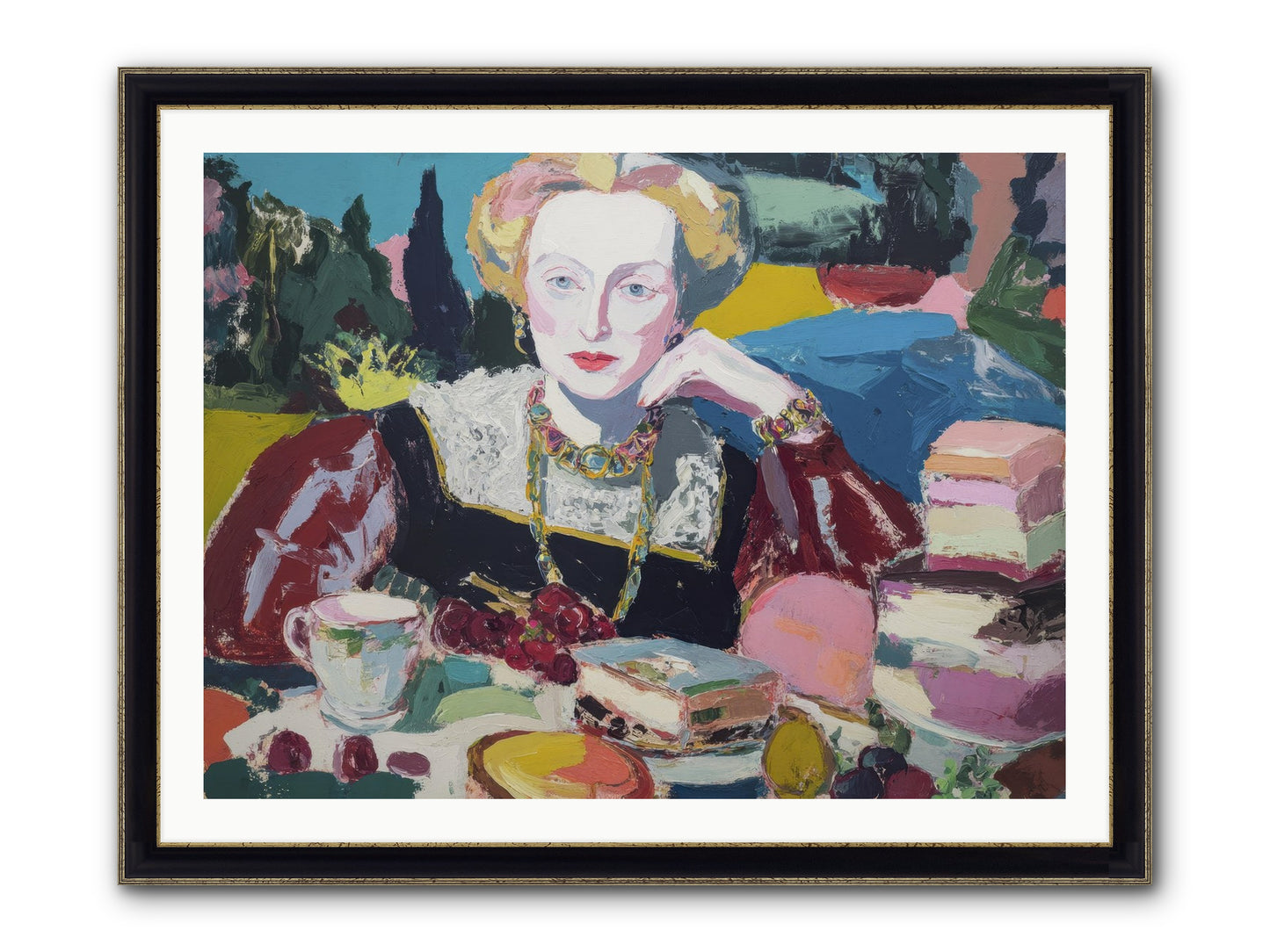 Table Of Temptations Framed Print - Black & Gold 40x30