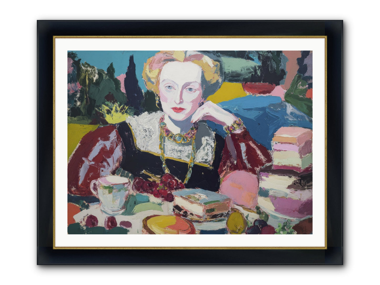 Table Of Temptations Framed Print - Wide Black w/Gold 40x30