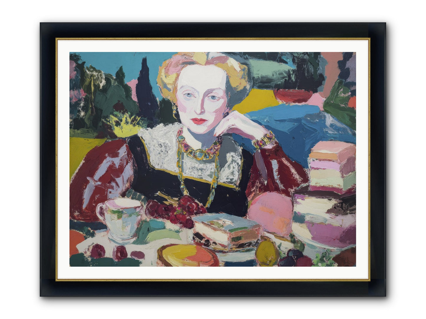 Table Of Temptations Framed Print - Wide Black w/Gold 48x36