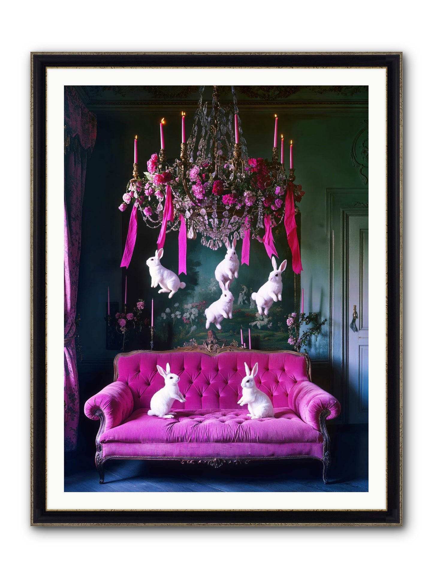 Tales From Looking Glass Framed Print - Black & Gold 36x48