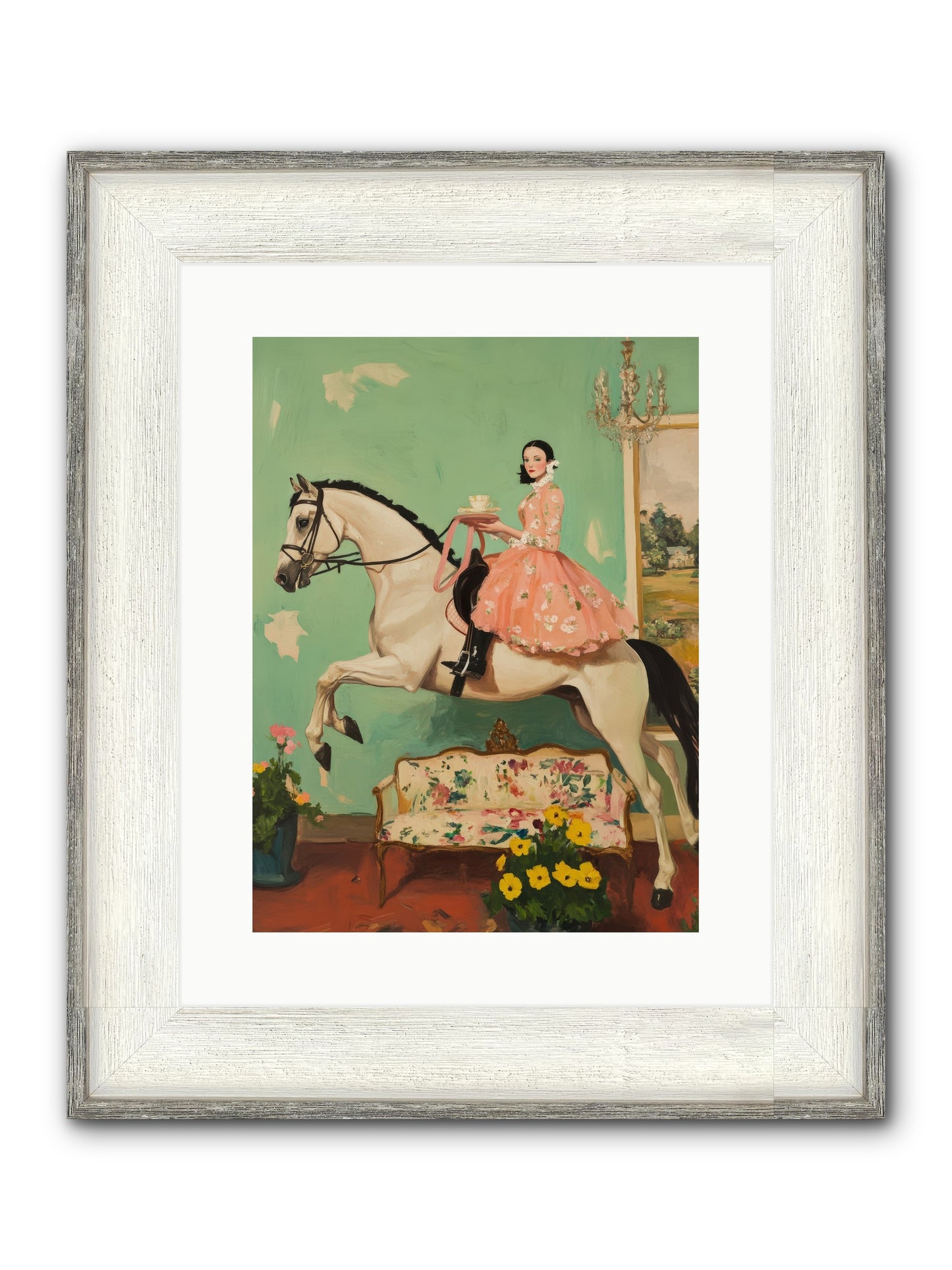 Tea Time Takes Wing Framed Print - Driftwood White 12x16
