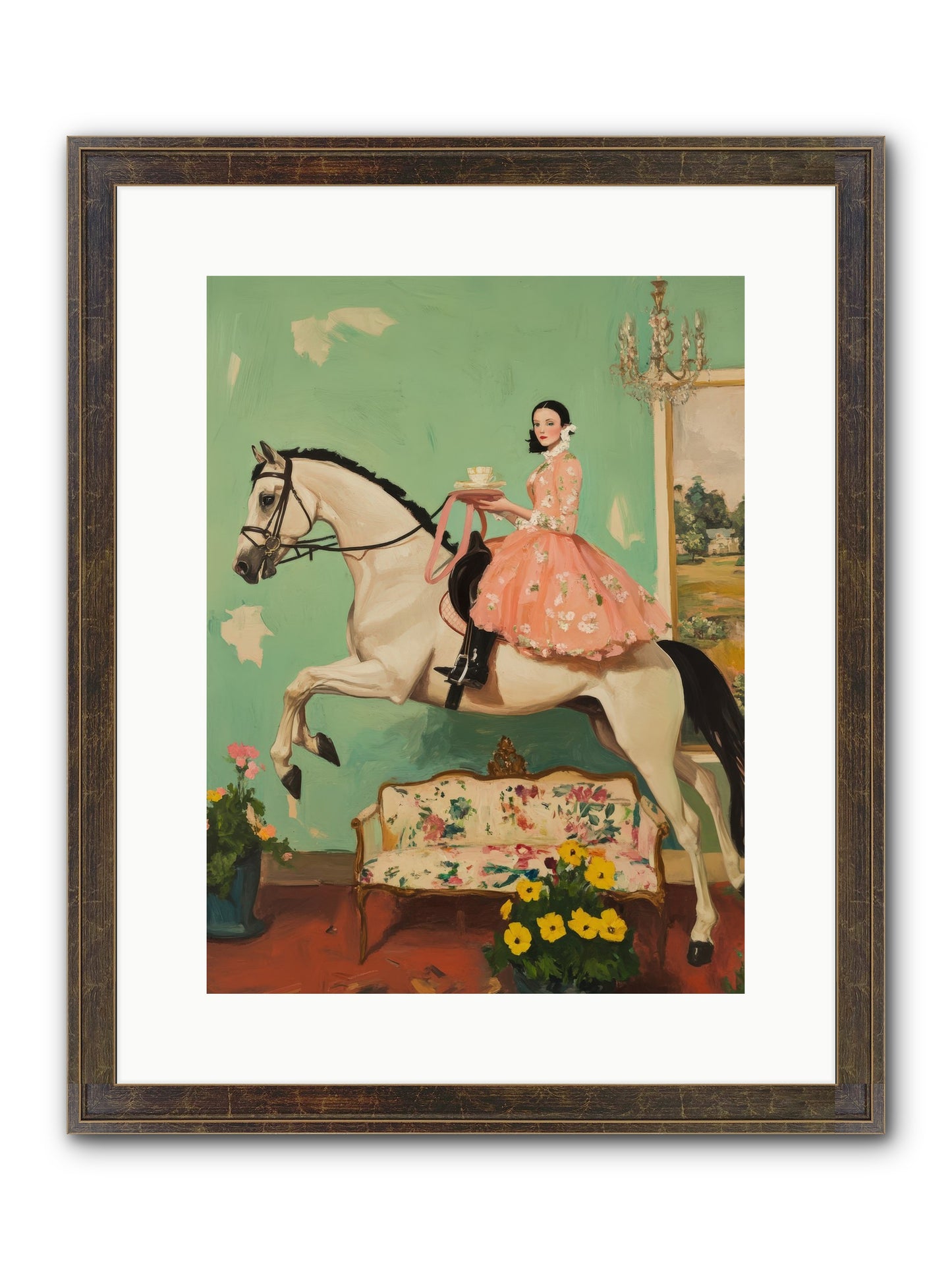 Tea Time Takes Wing Framed Print - Slimwoods Black/Gold 12x16