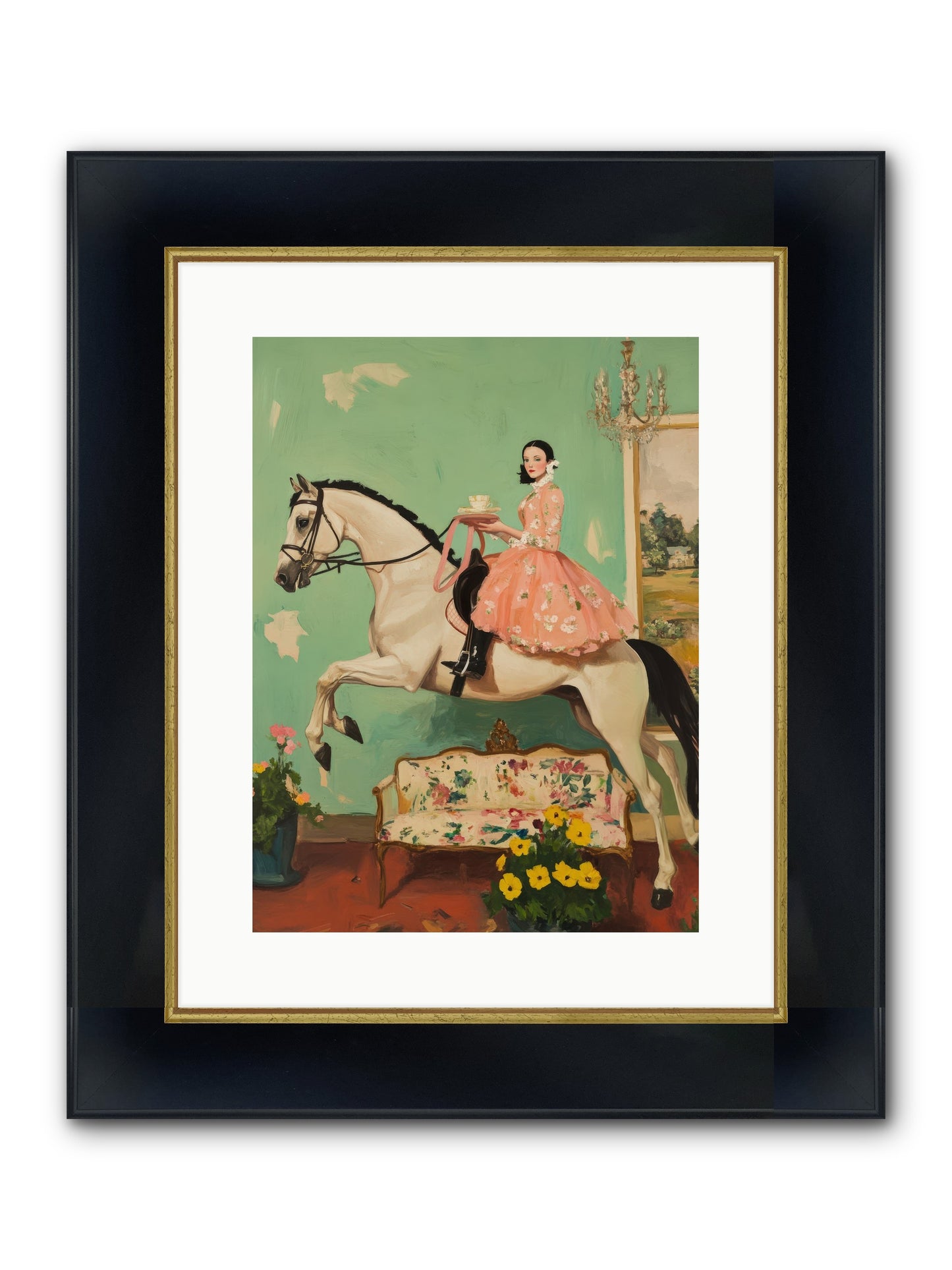 Tea Time Takes Wing Framed Print - Wide Black w/Gold 12x16