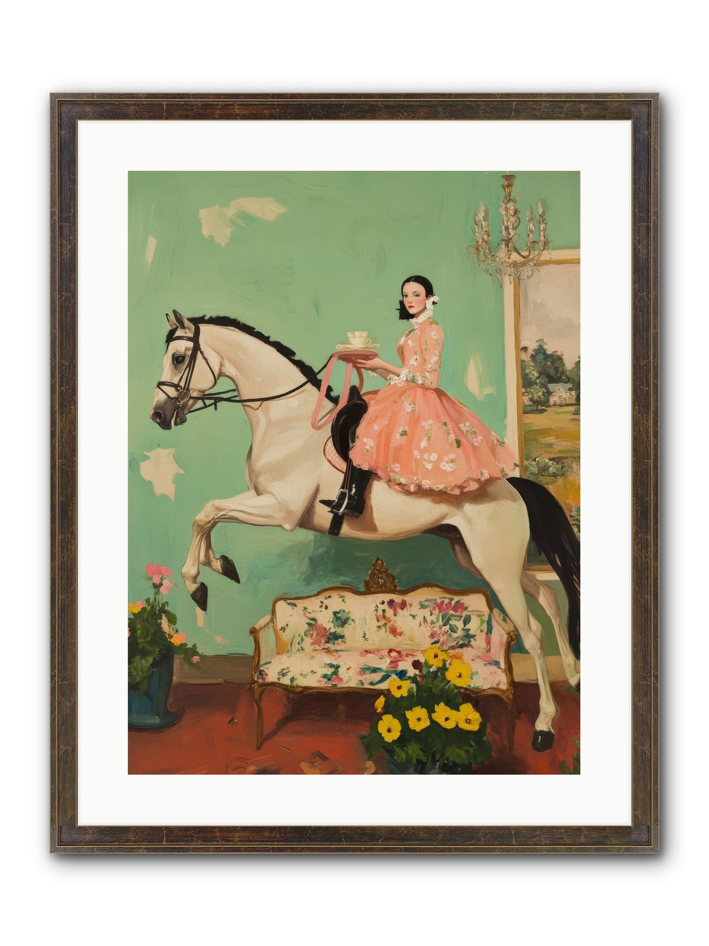 Tea Time Takes Wing Framed Print - Slimwoods Black/Gold 18x24