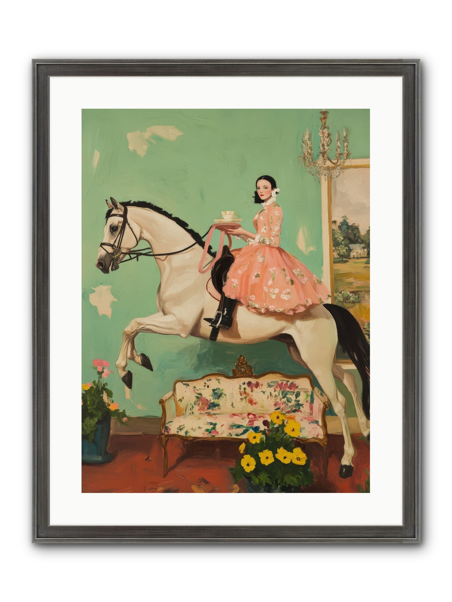 Tea Time Takes Wing Framed Print - Slimwoods Black/Silver 18x24