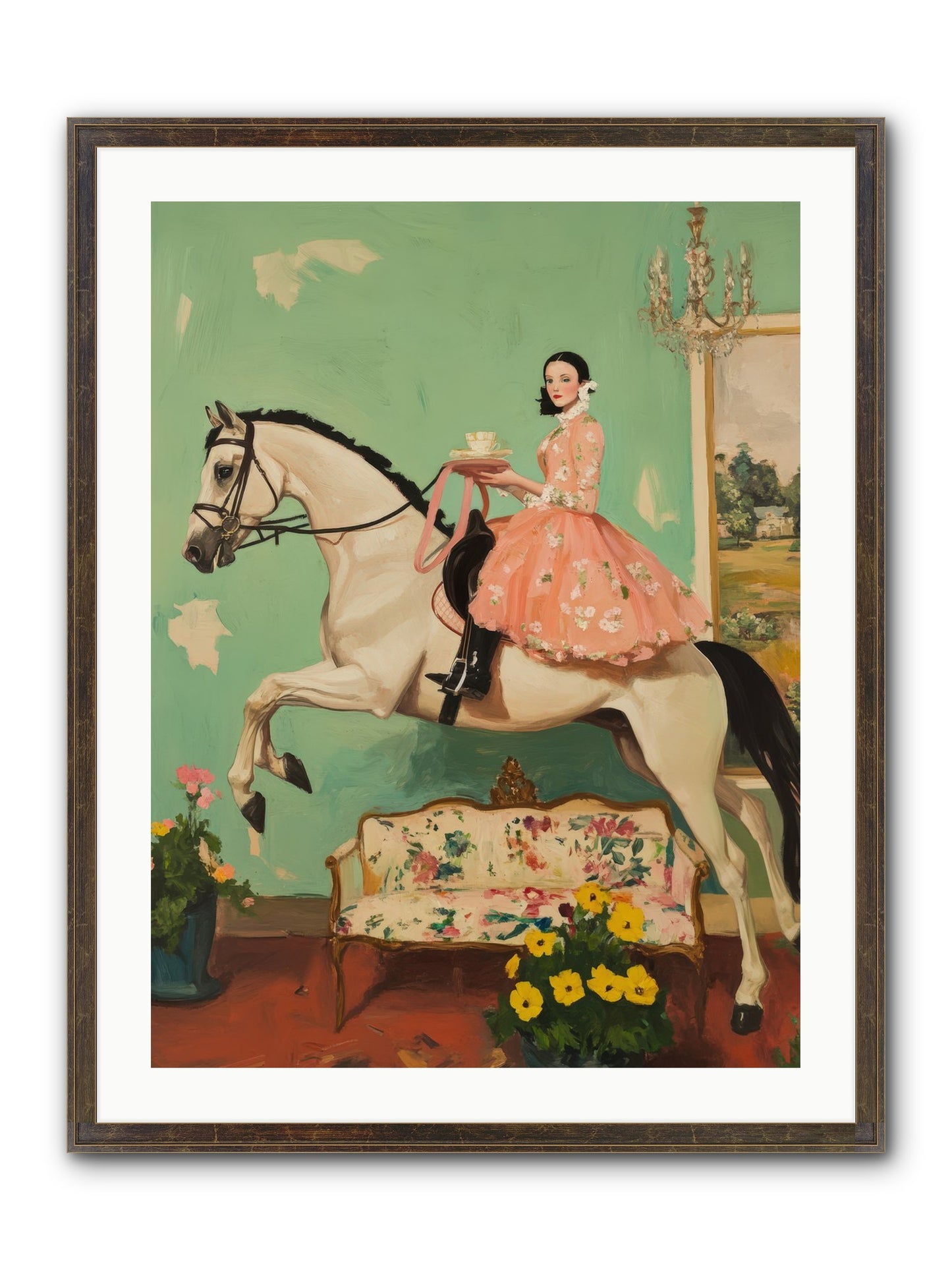 Tea Time Takes Wing Framed Print - Slimwoods Black/Gold 24x32