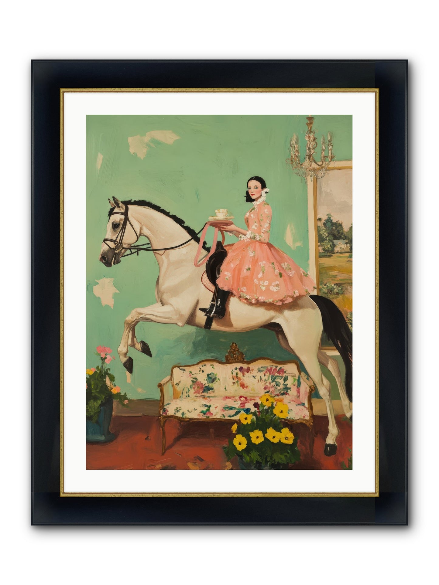Tea Time Takes Wing Framed Print - Wide Black w/Gold 24x32