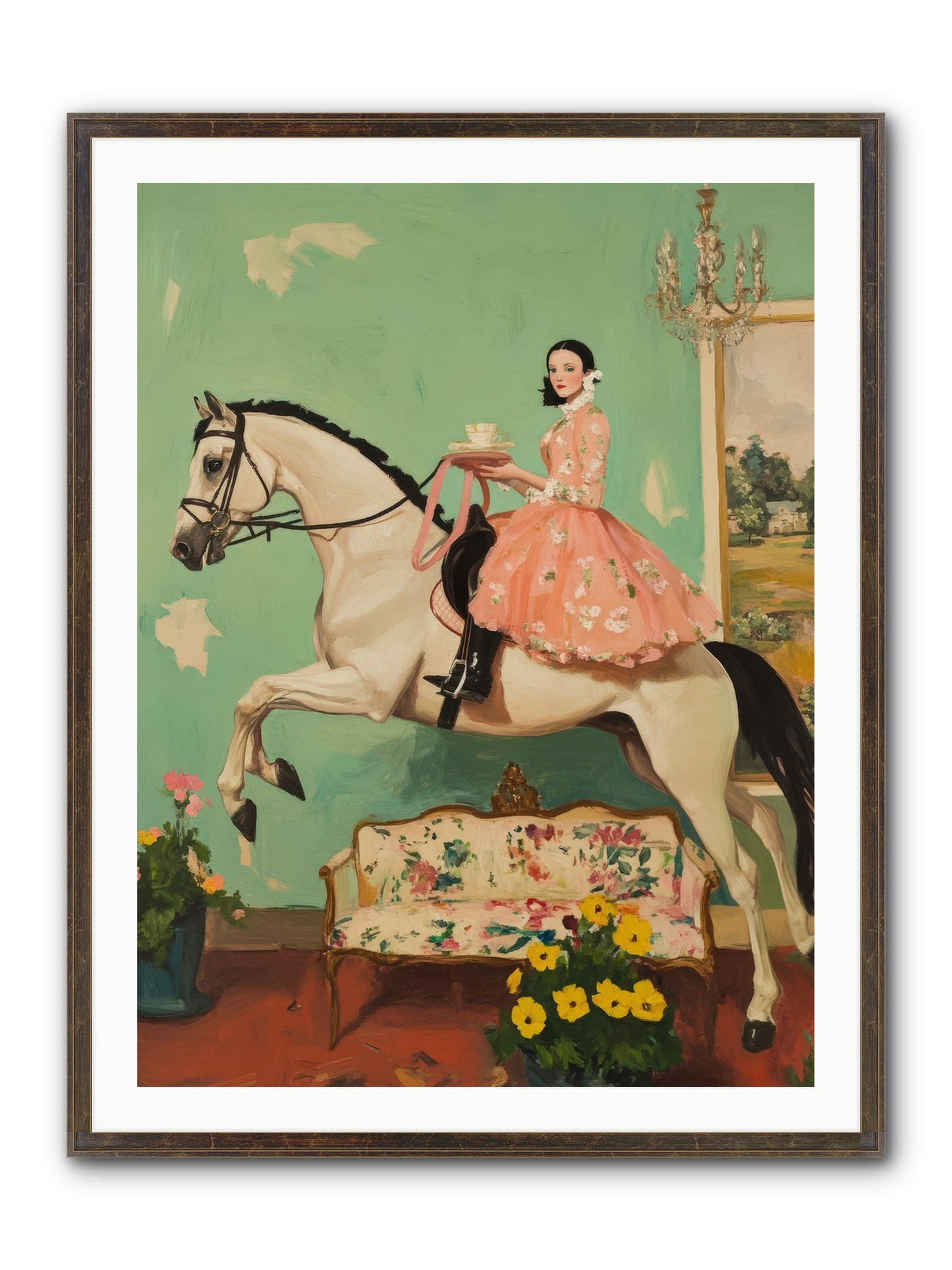 Tea Time Takes Wing Framed Print - Slimwoods Black/Gold 30x40