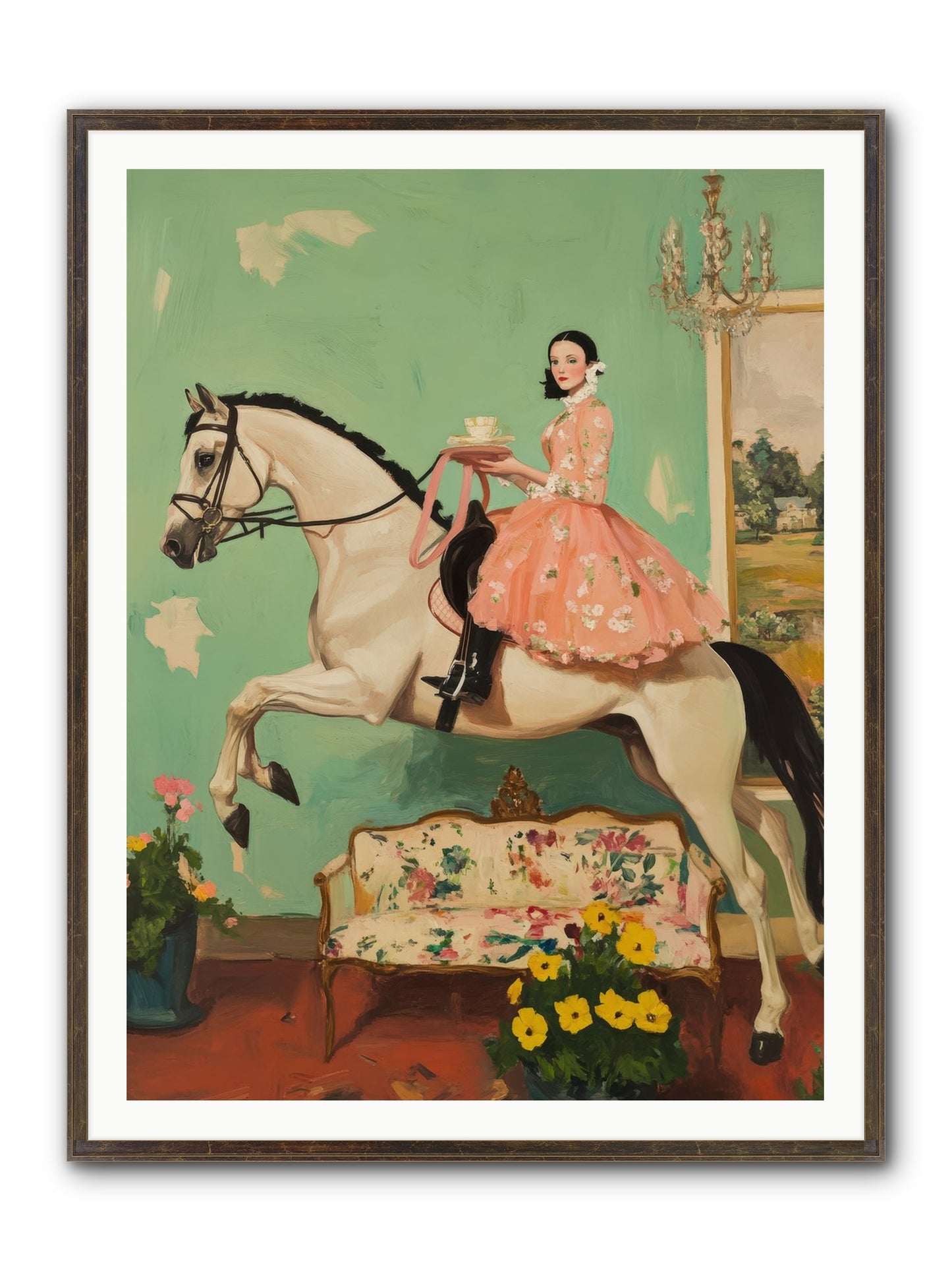 Tea Time Takes Wing Framed Print - Slimwoods Black/Gold 36x48
