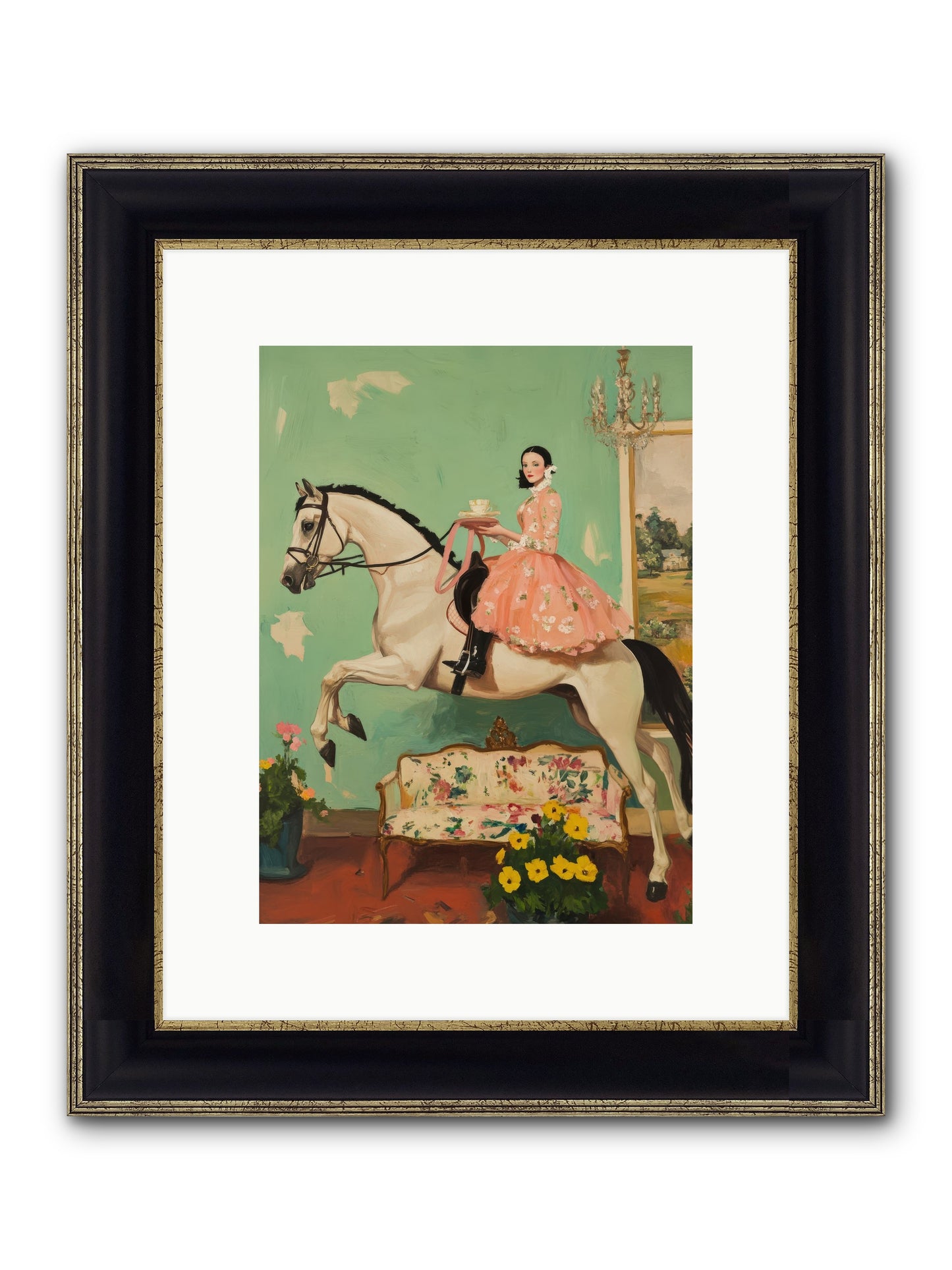 Tea Time Takes Wing Framed Print - Black & Gold 9x12