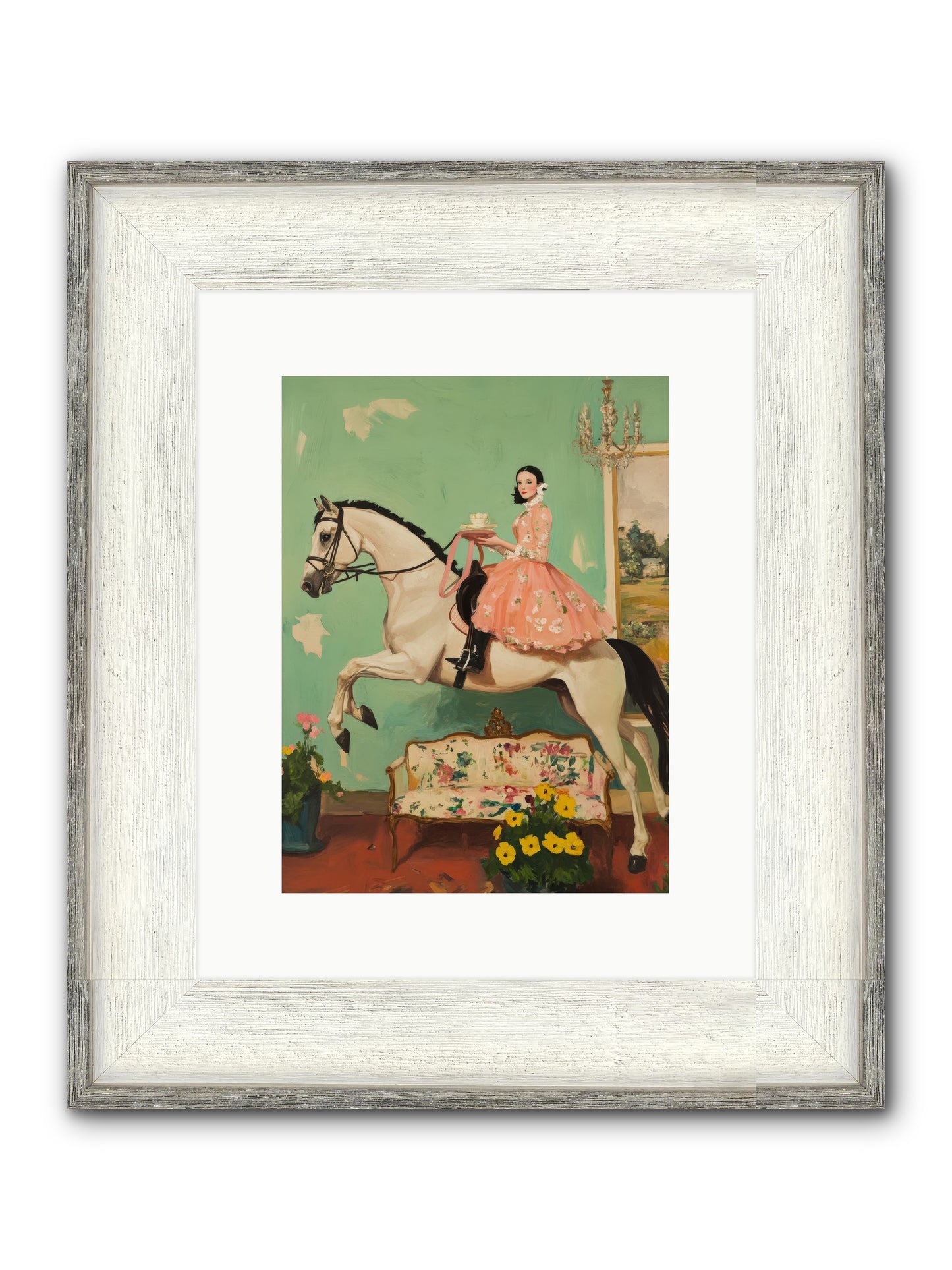 Tea Time Takes Wing Framed Print - Driftwood White 9x12