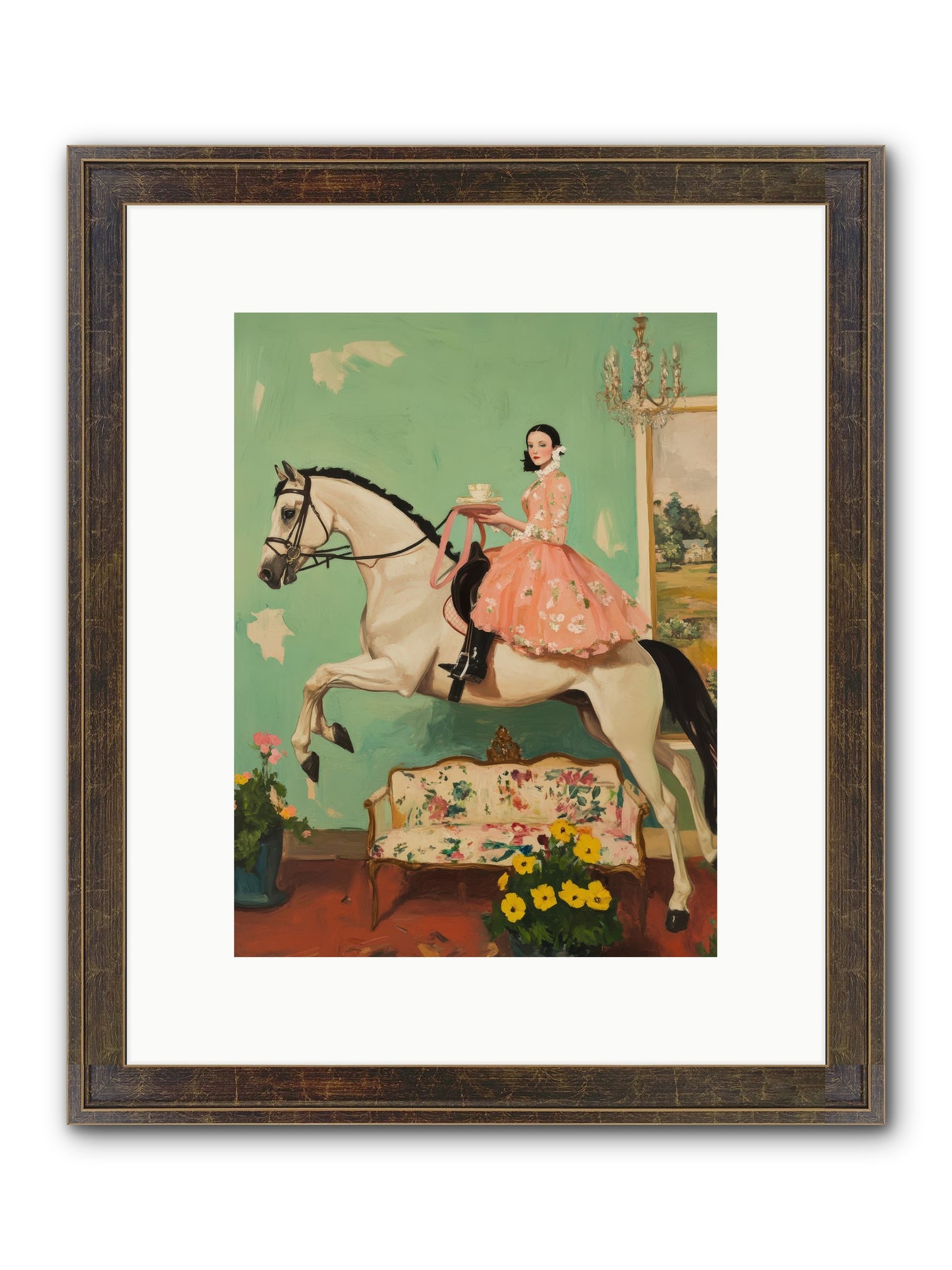 Tea Time Takes Wing Framed Print - Slimwoods Black/Gold 9x12