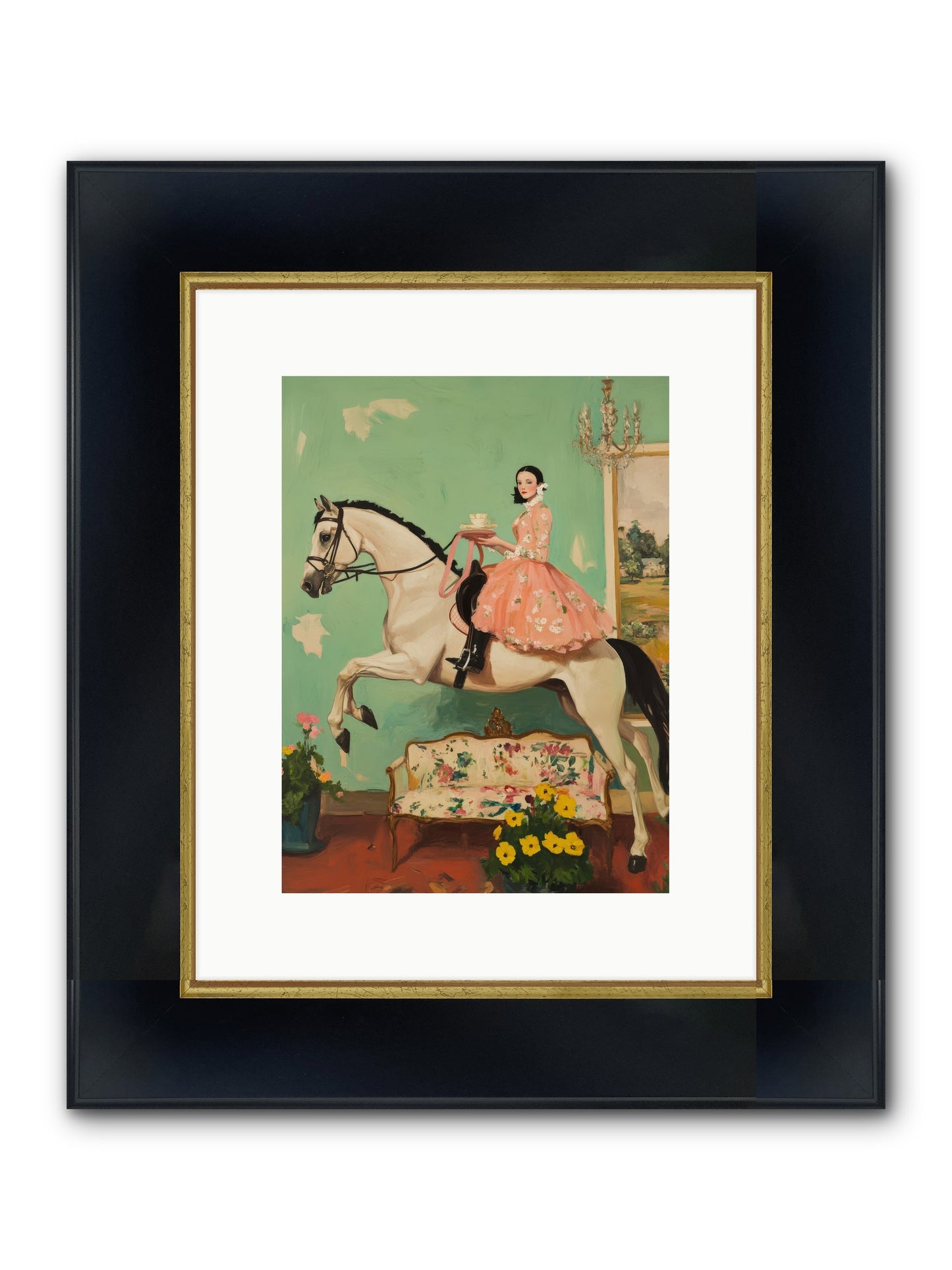 Tea Time Takes Wing Framed Print - Wide Black w/Gold 9x12